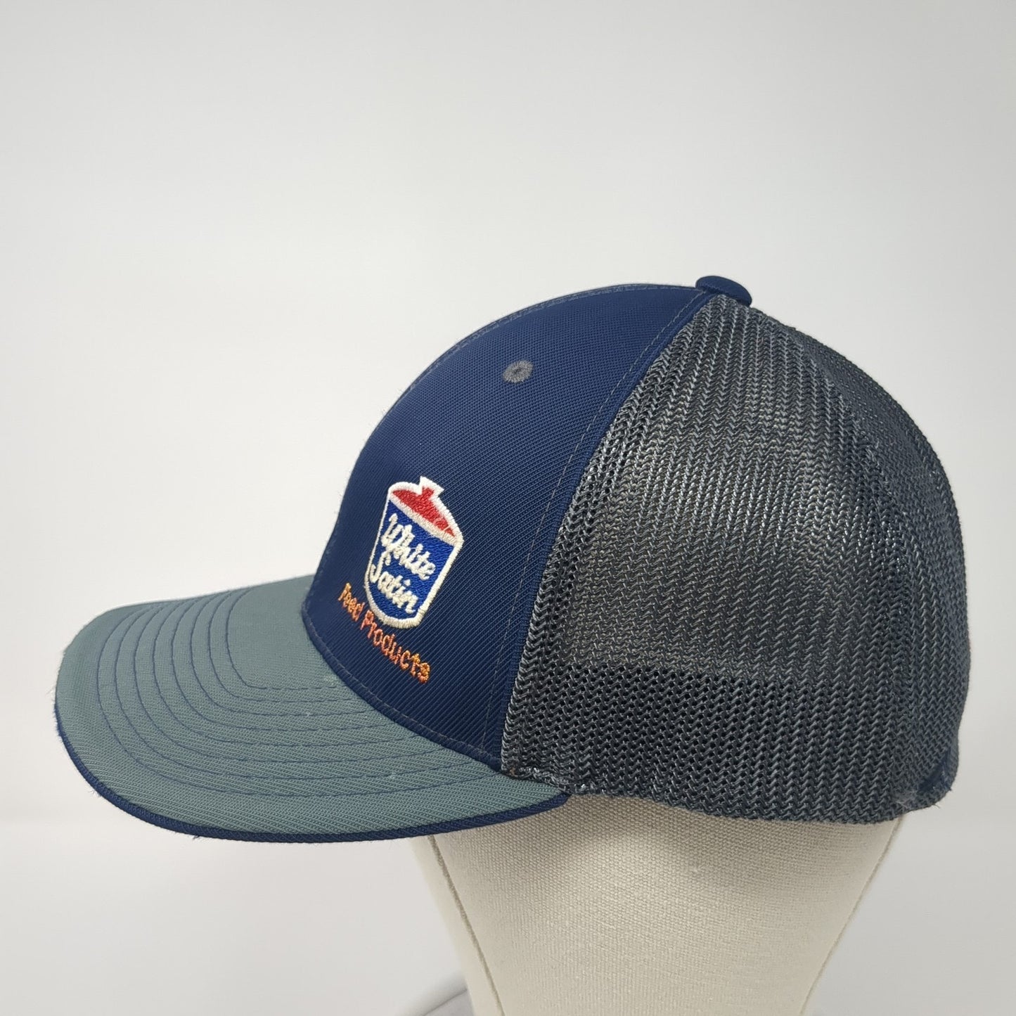 White Satin Feed Products Fitted Baseball Cap Multicolor 8 Mesh Pacific Headwear