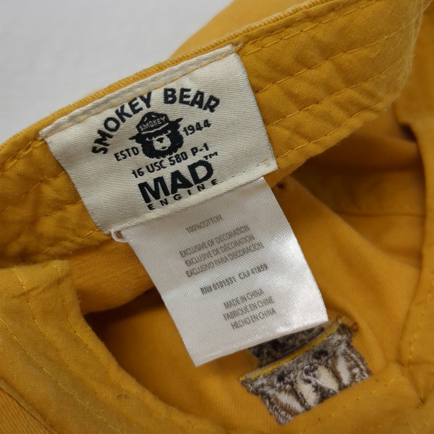 Mad Engine Smokey Bear Baseball Cap Yellow One Size Slideback Cotton Hat Mascot