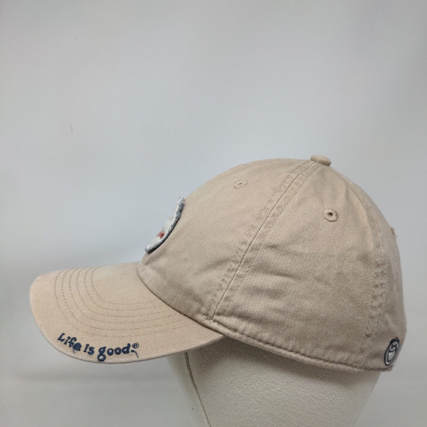 Baseball Patch Strapback Hat Tan Medium-Large Adjustable Life Is Good