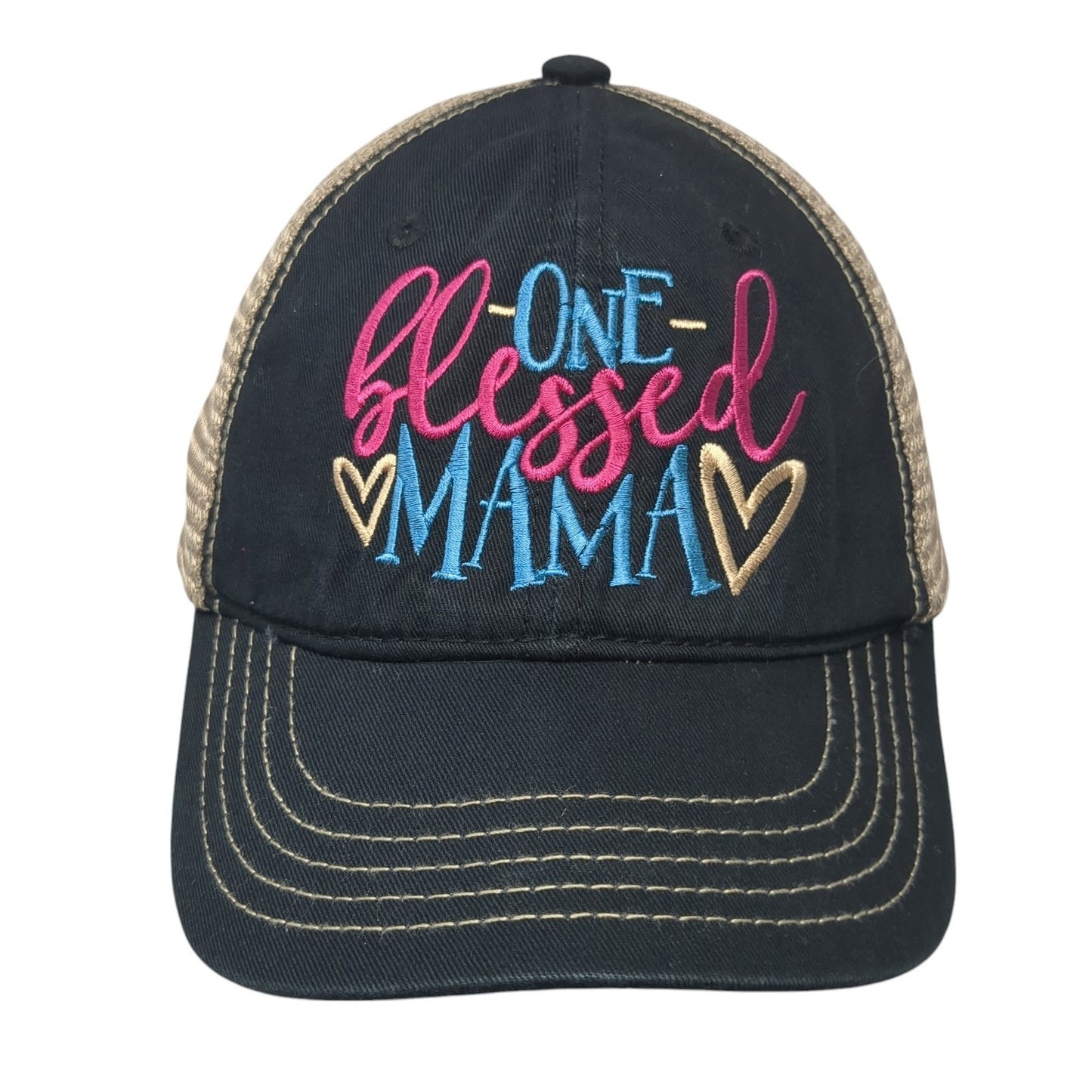 One Blessed Mama Snapback Trucker Hat Black OS Adjustable Mesh Back District