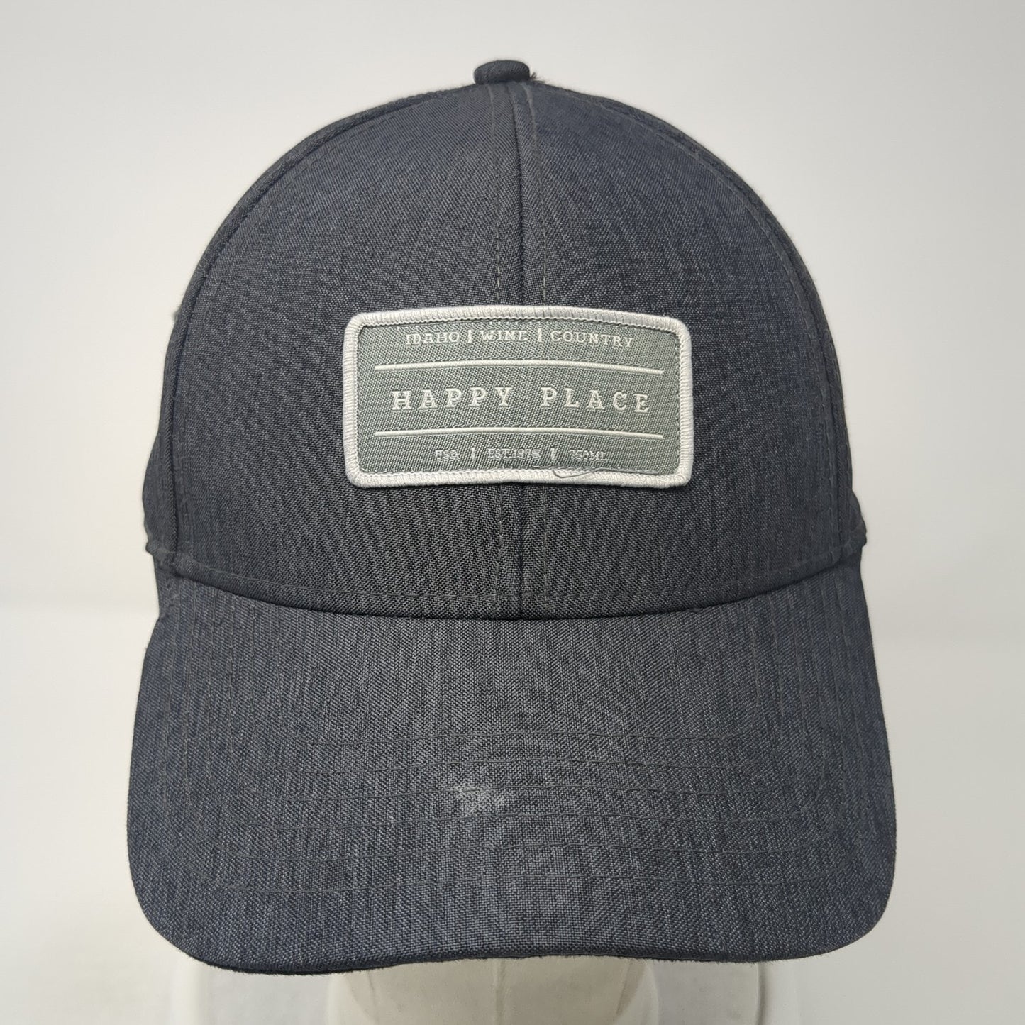Happy Place Patch Strapback Hat Gray One Size Adjustable Mercantile 12