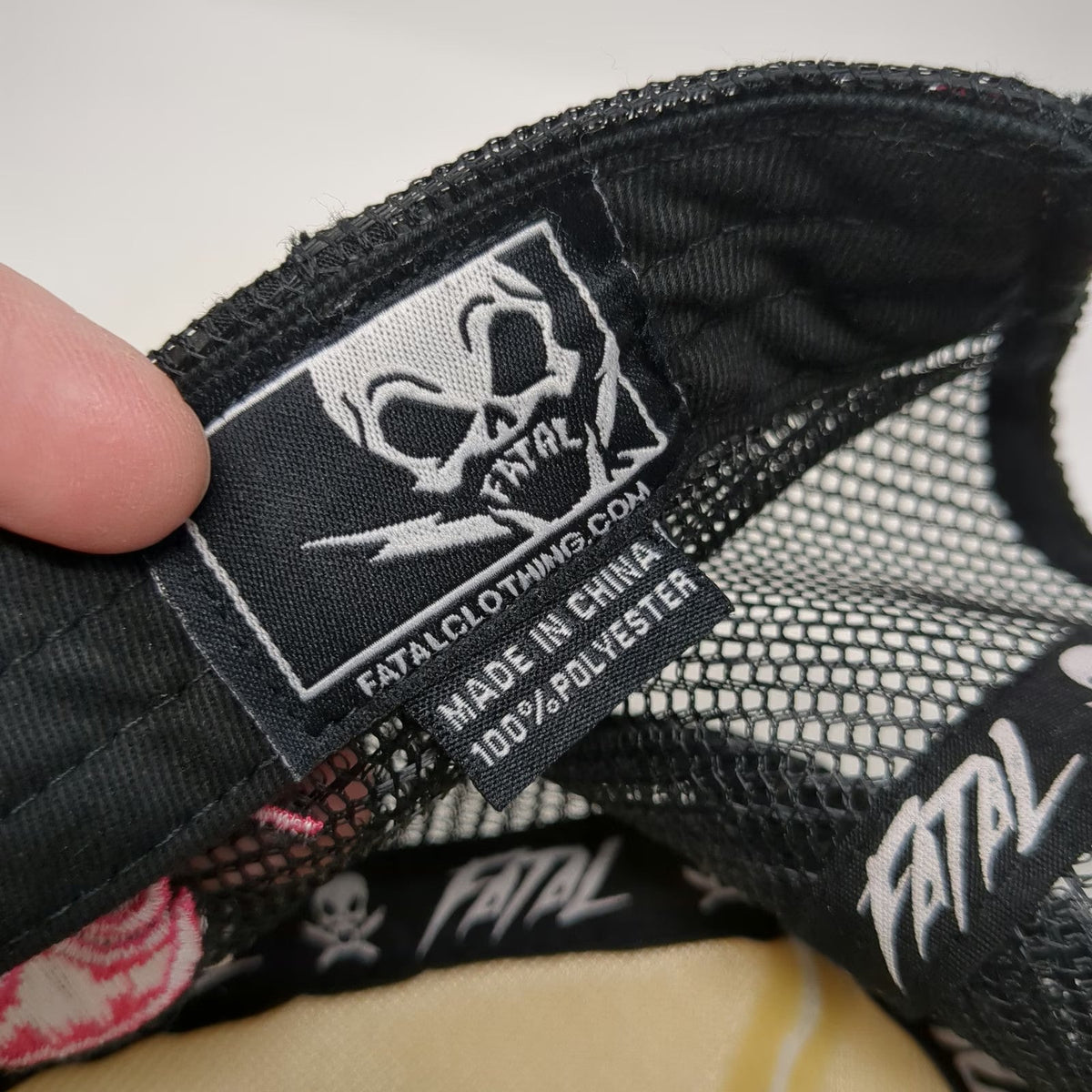Fatal Trucker Hat Black One Size Skull Pink Bow Lightning Bolts Snapback
