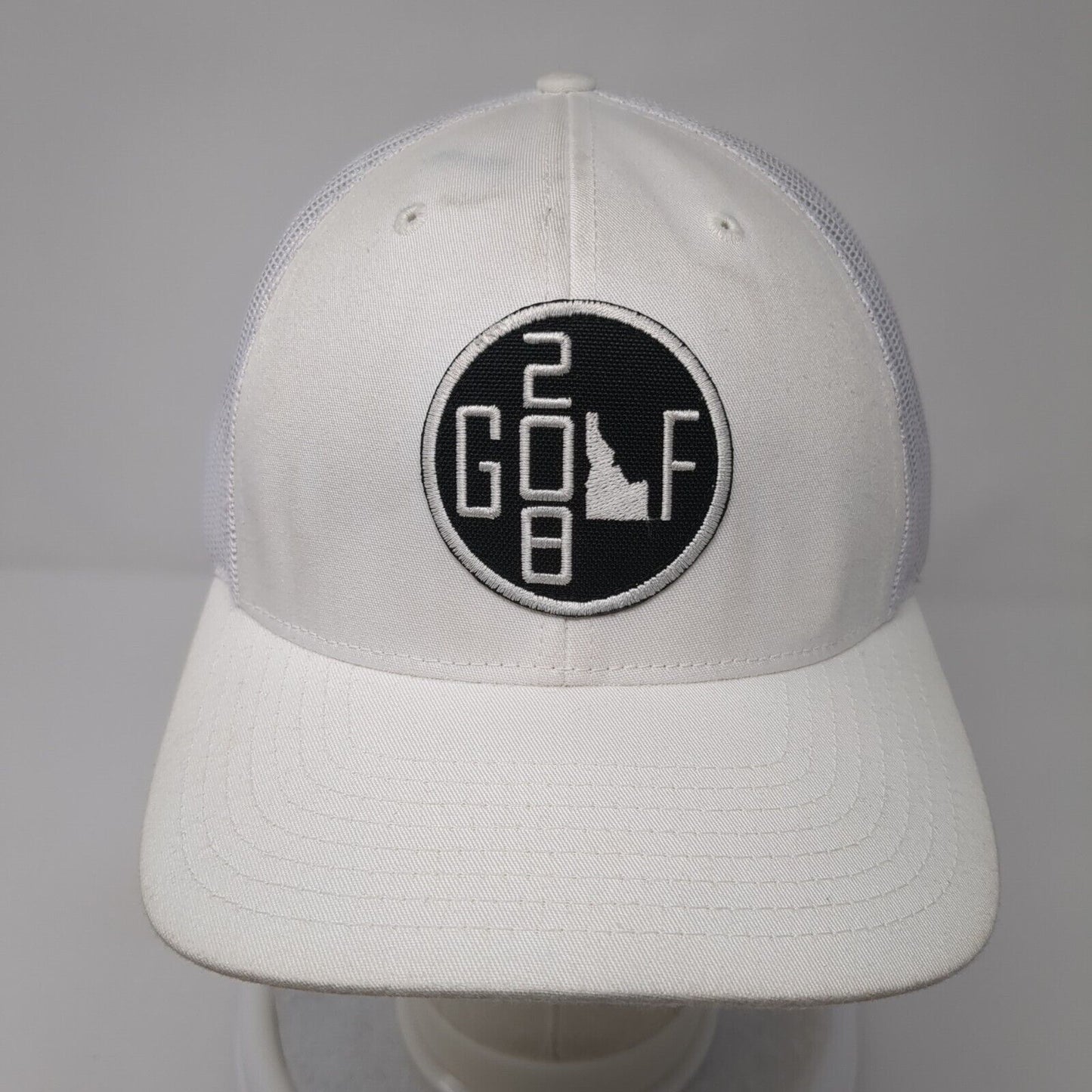 Golf 208 Strapback Hat White OS Adjustable Embroidered Mesh Back Richardson