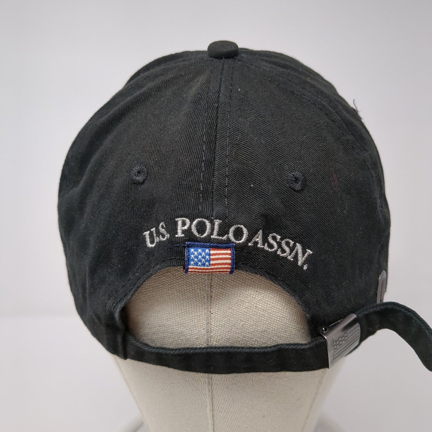 US Polo Assn Slideback Hat Black OS Adjustable Embroidered Patriotic 6 Panel