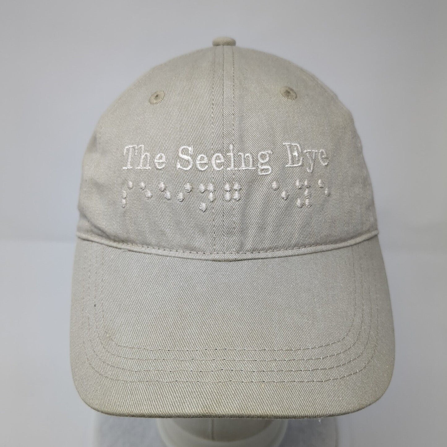 The Seeing Eye Slideback Hat Tan One Size Adjustable Embroidered 6 Panel Cotton