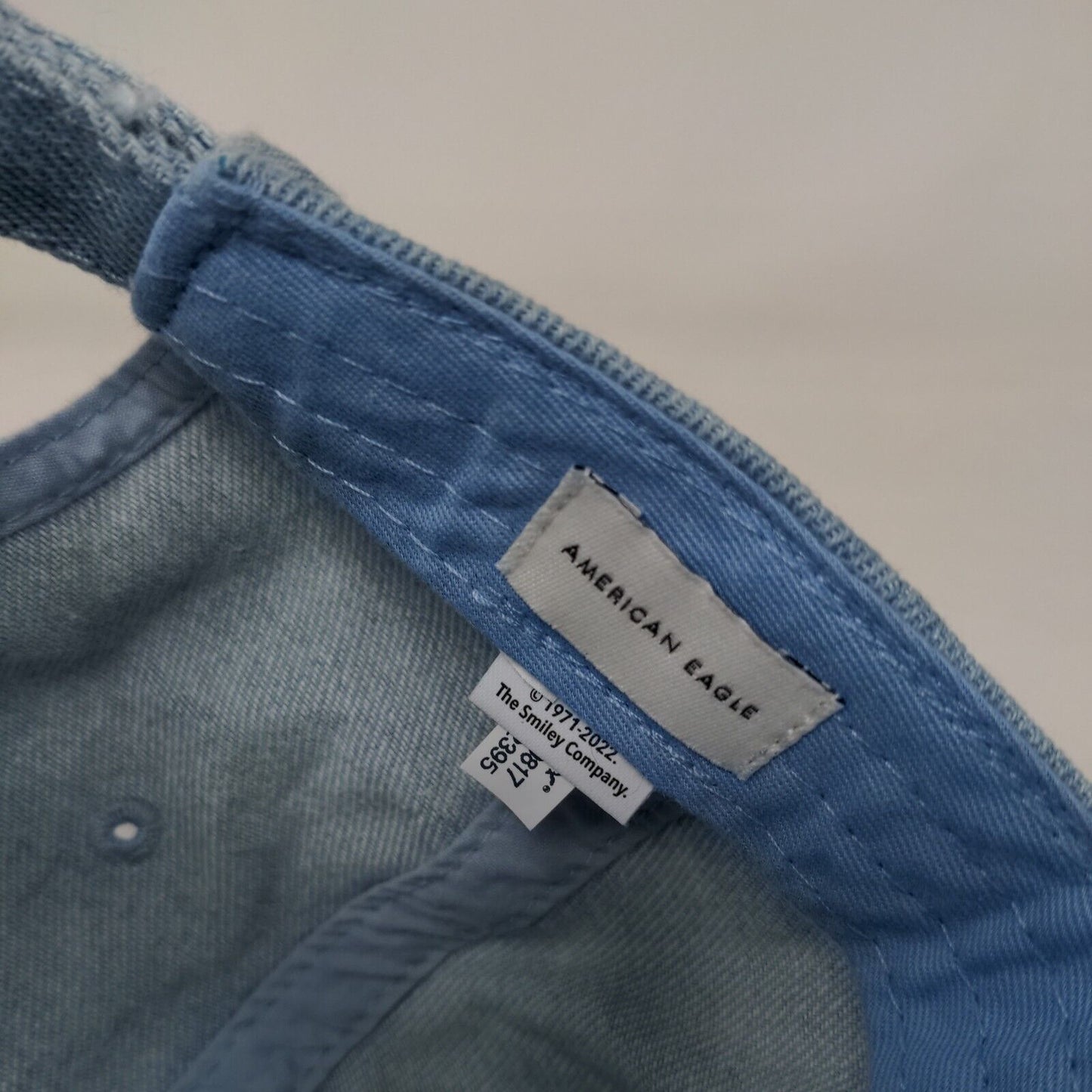 Smiley Face Slideback Hat Blue One Size Embroidered American Eagle