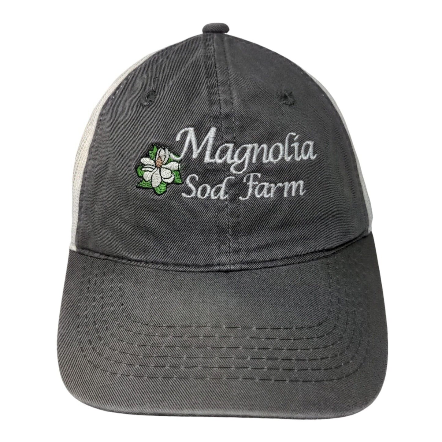 Magnolia Sod Farm Strapback Mesh Back Trucker Hat Gray OSFM Colorblock