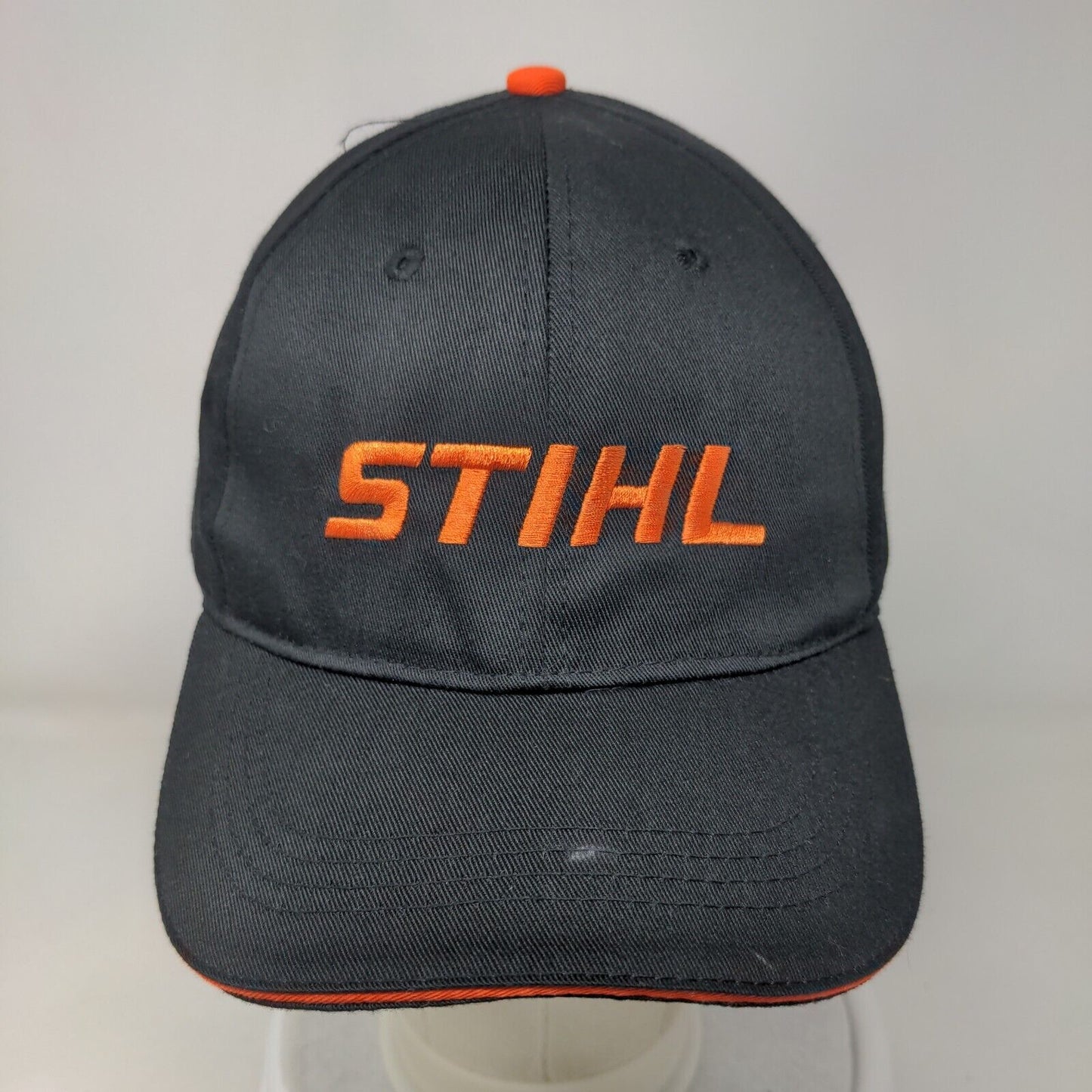 STIHL Strapback Hat Black One Size Adjustable Embroidered Vented Holes 6 Panel