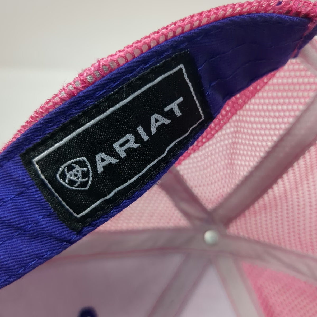 Ariat Trucker Hat Blue Pink One Size Snapback Mesh Reflective Logo shield