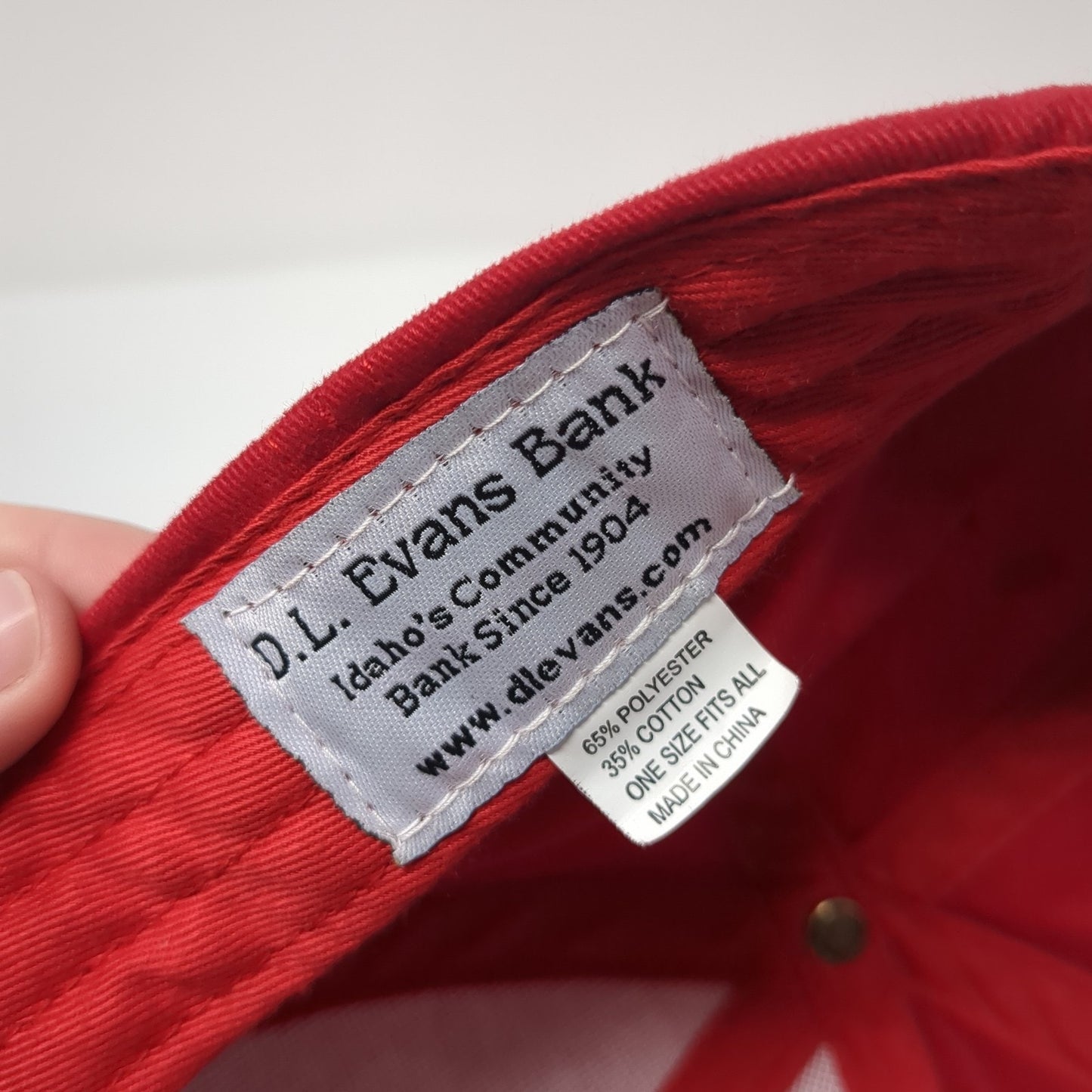 D.L. Evans Bank Idaho Strapback Hat Red One Size Adjustable Embroidered