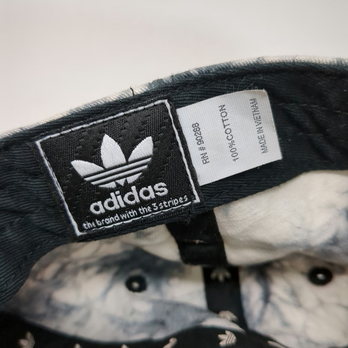 Adidas Baseball Cap Black White One Size Tie Dye Trefoil Logo Strap Buckle Hat
