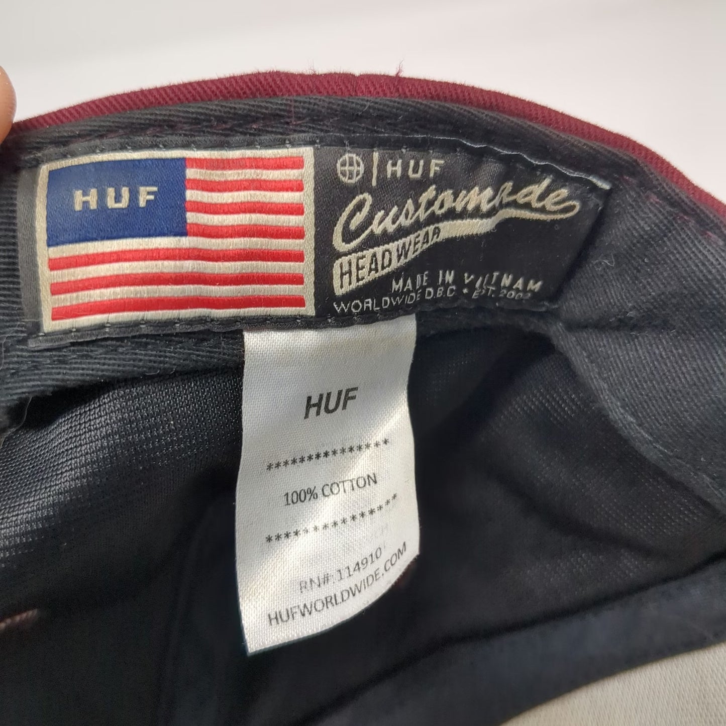 HUF 5 Panel Red Hat One Size Snapback Flat Brim Square Logo Patch Cotton