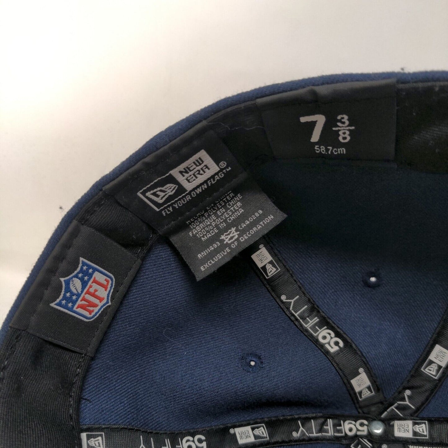 New Era Mens Fitted Hat Blue 7 3/8 New England Patriots Embroidered Logo 59Fifty