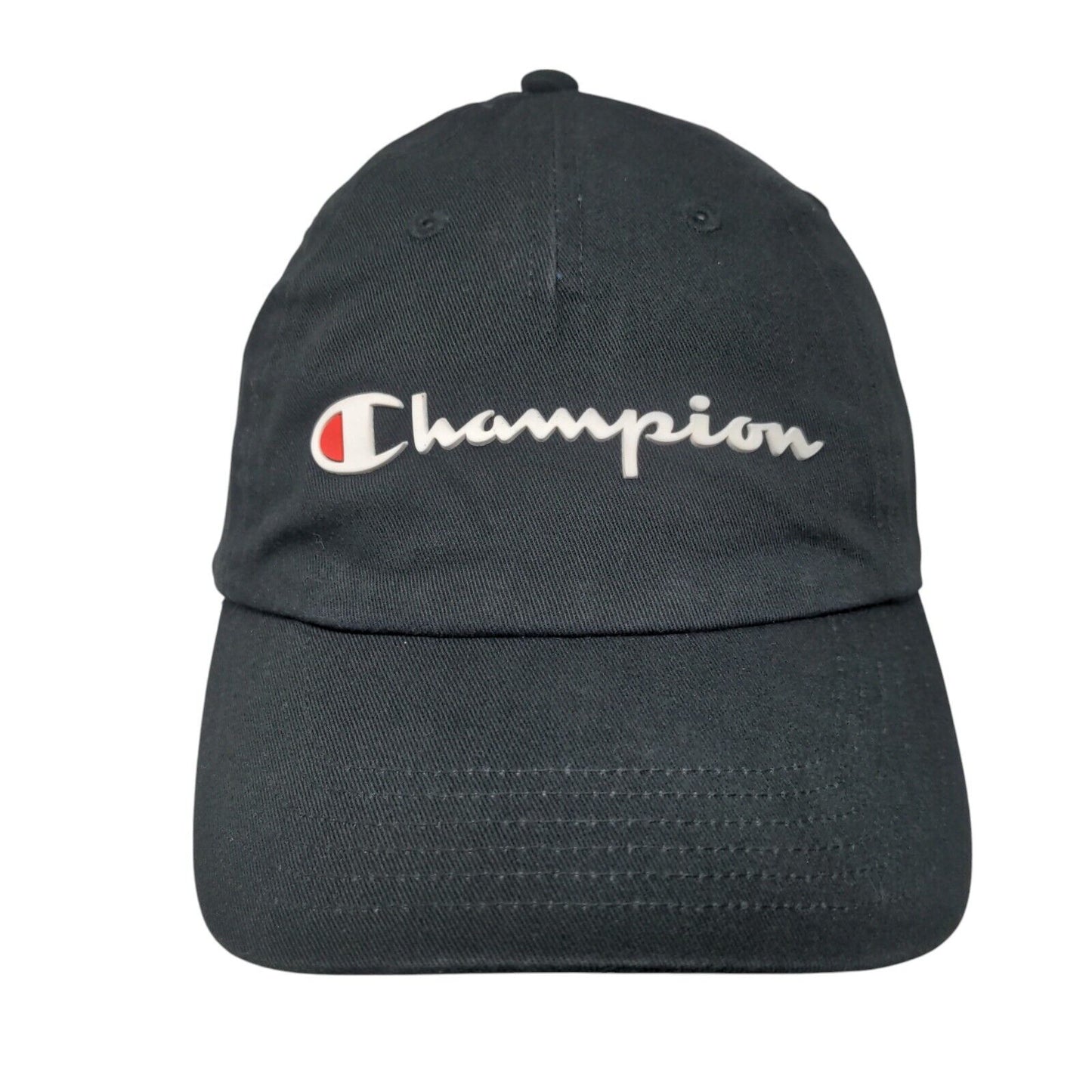 Champion Slideback Hat Black OSFA Adjustable Embroidered Logo 6 Panel Cotton