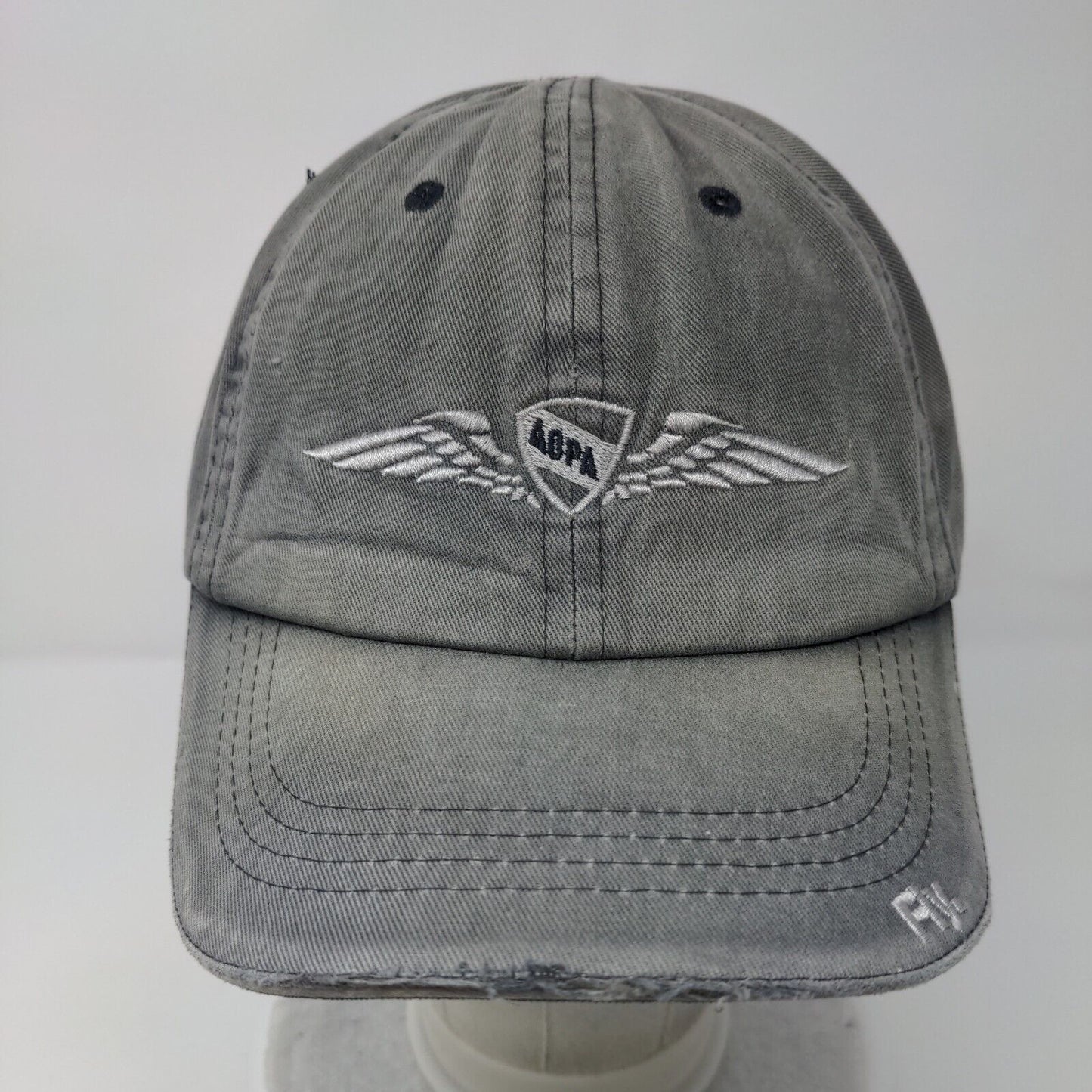 AOPA Fly Slideback Hat Gray OSFA Adjustable Embroidered Vented Holes 6 Panel