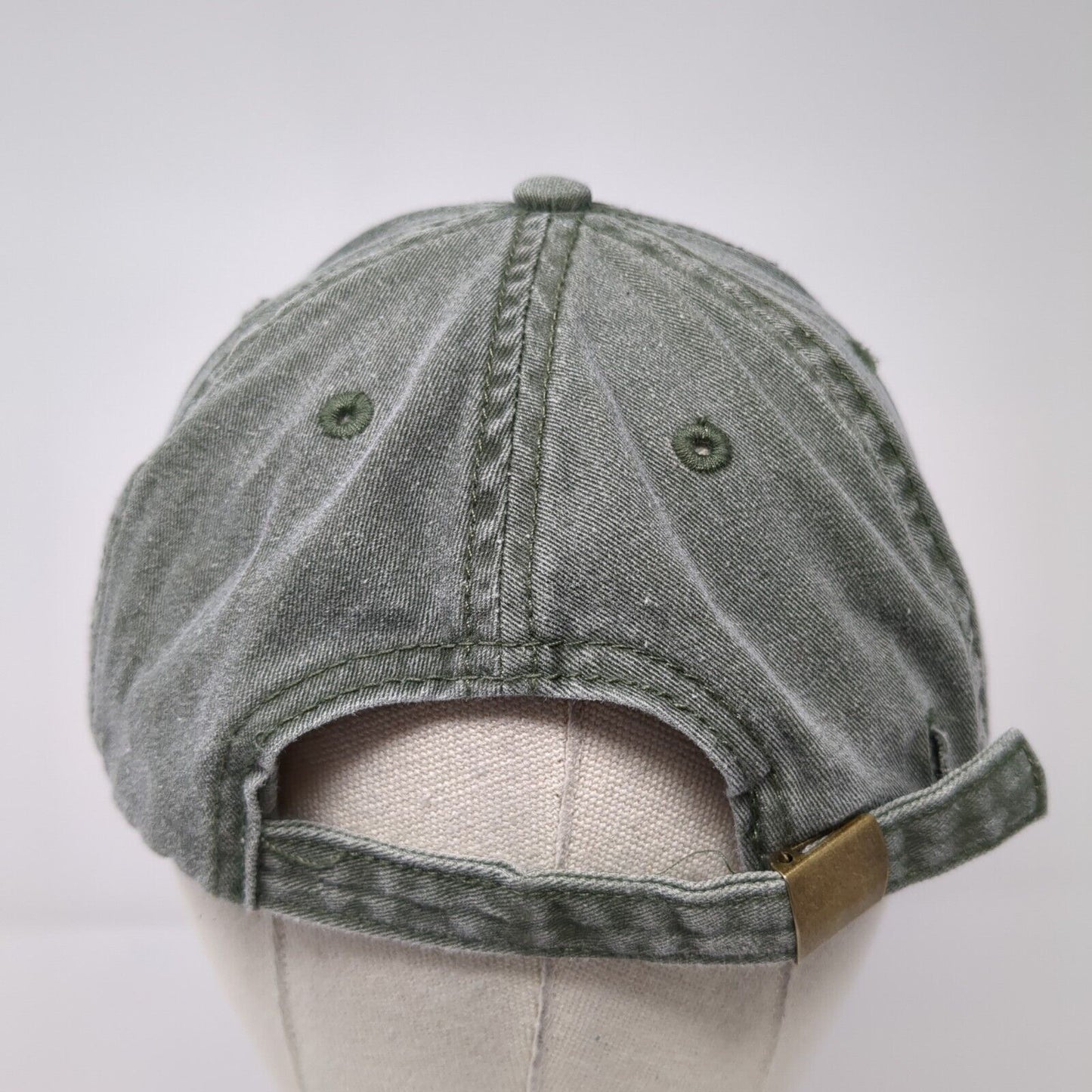Lion Face Slideback Hat Green One Size Adjustable Embroidered 6 Panel Eco Cotton