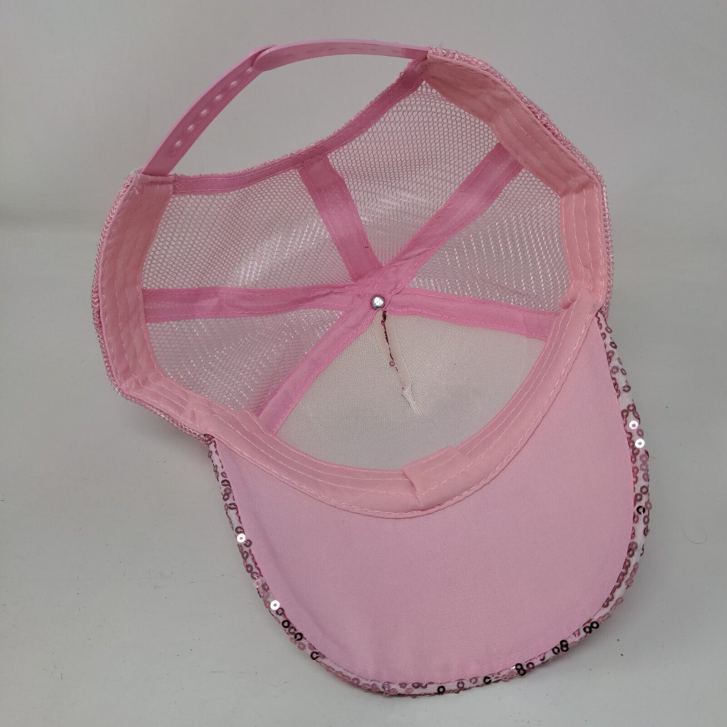 Mickey Mouse Snapback Trucker Hat Pink OS Adjustable Sequins Bling Mesh Back