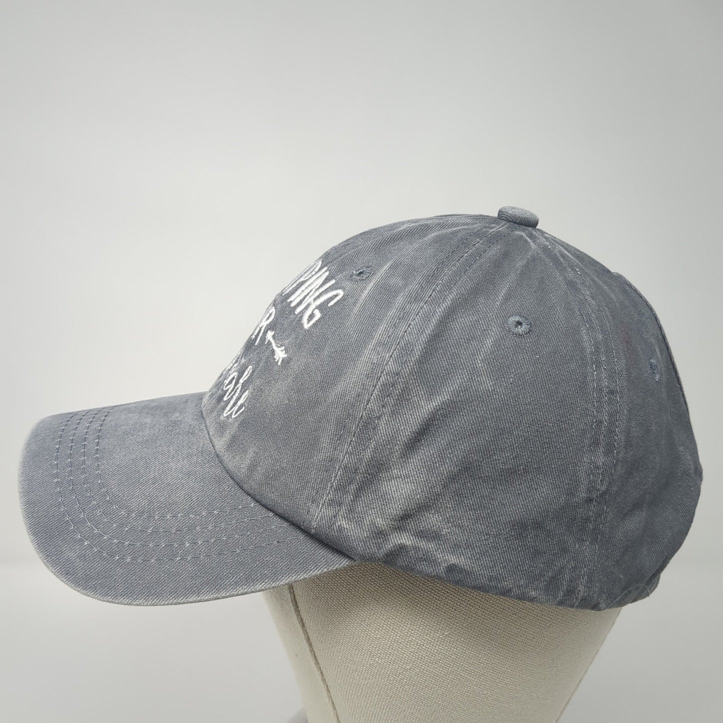 Camping Hair Don't Care Slideback Hat Gray One Size Embroidered Ponytail