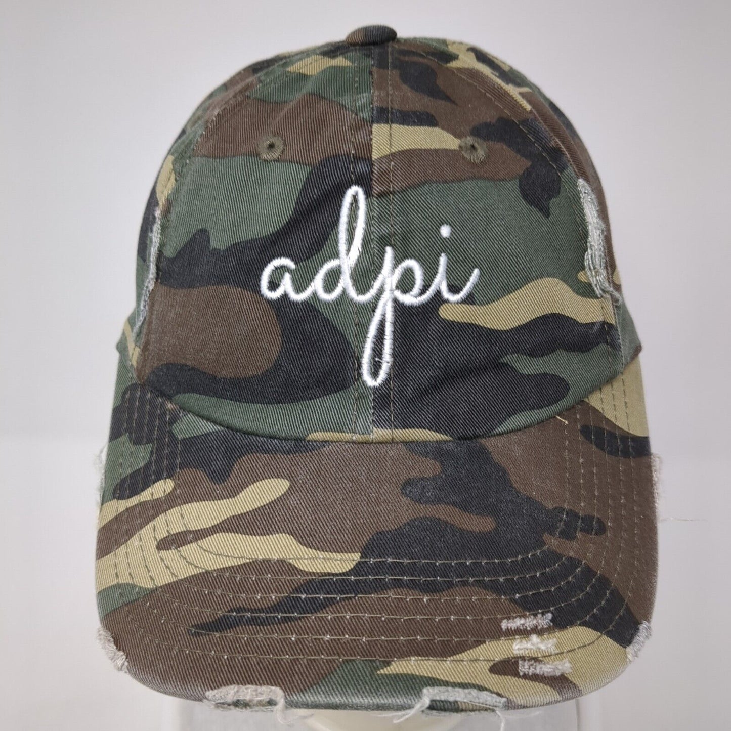 adpi Slideback Hat Camouflage OS Adjustable Embroidered Distressed District