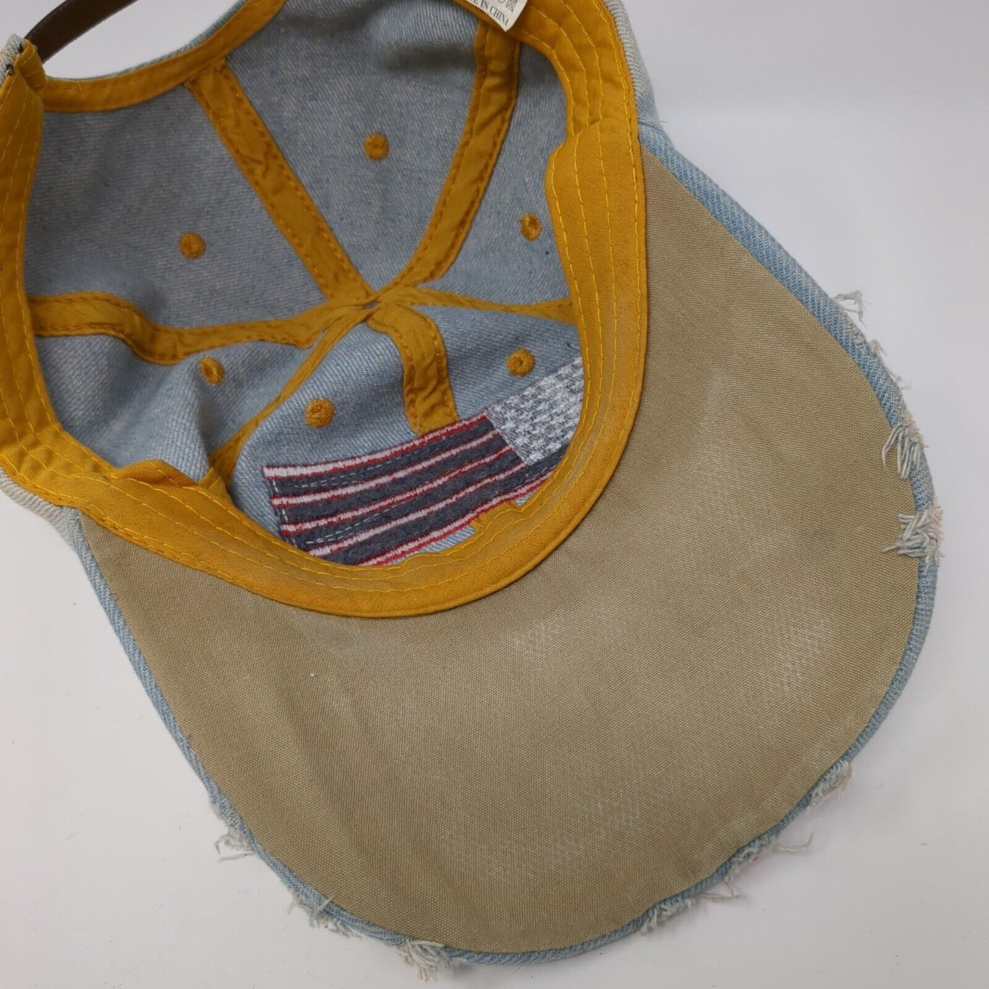 USA Flag Bling Slideback Hat Blue One Size Denim Leather Strap Rhinestone