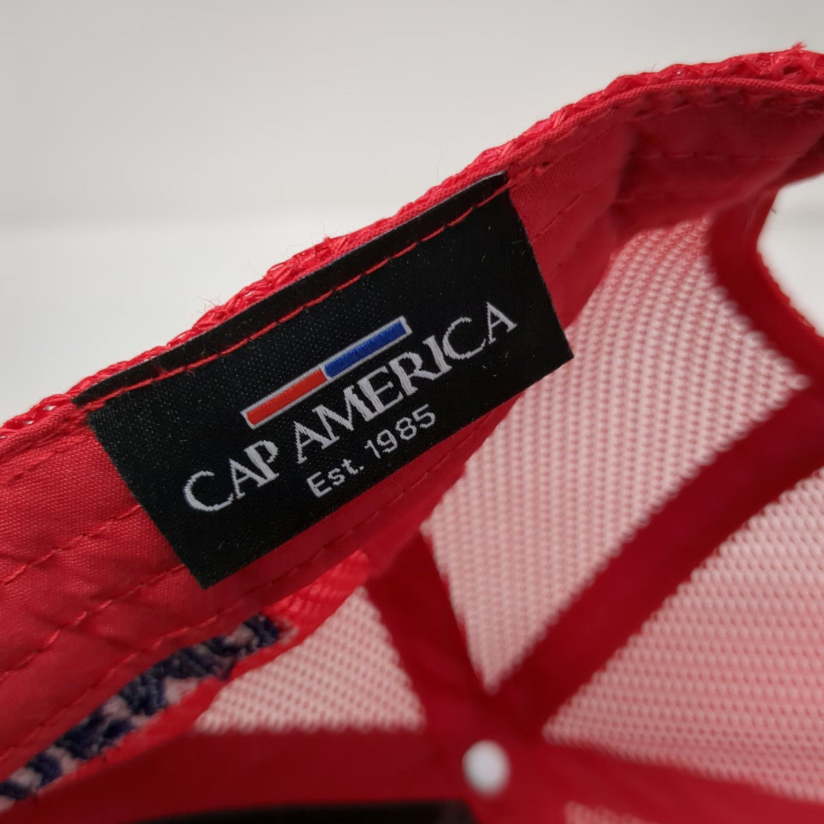 Cap America Trucker Hat Red One Size Demo Day 10th Anniversary USA Flag Brim