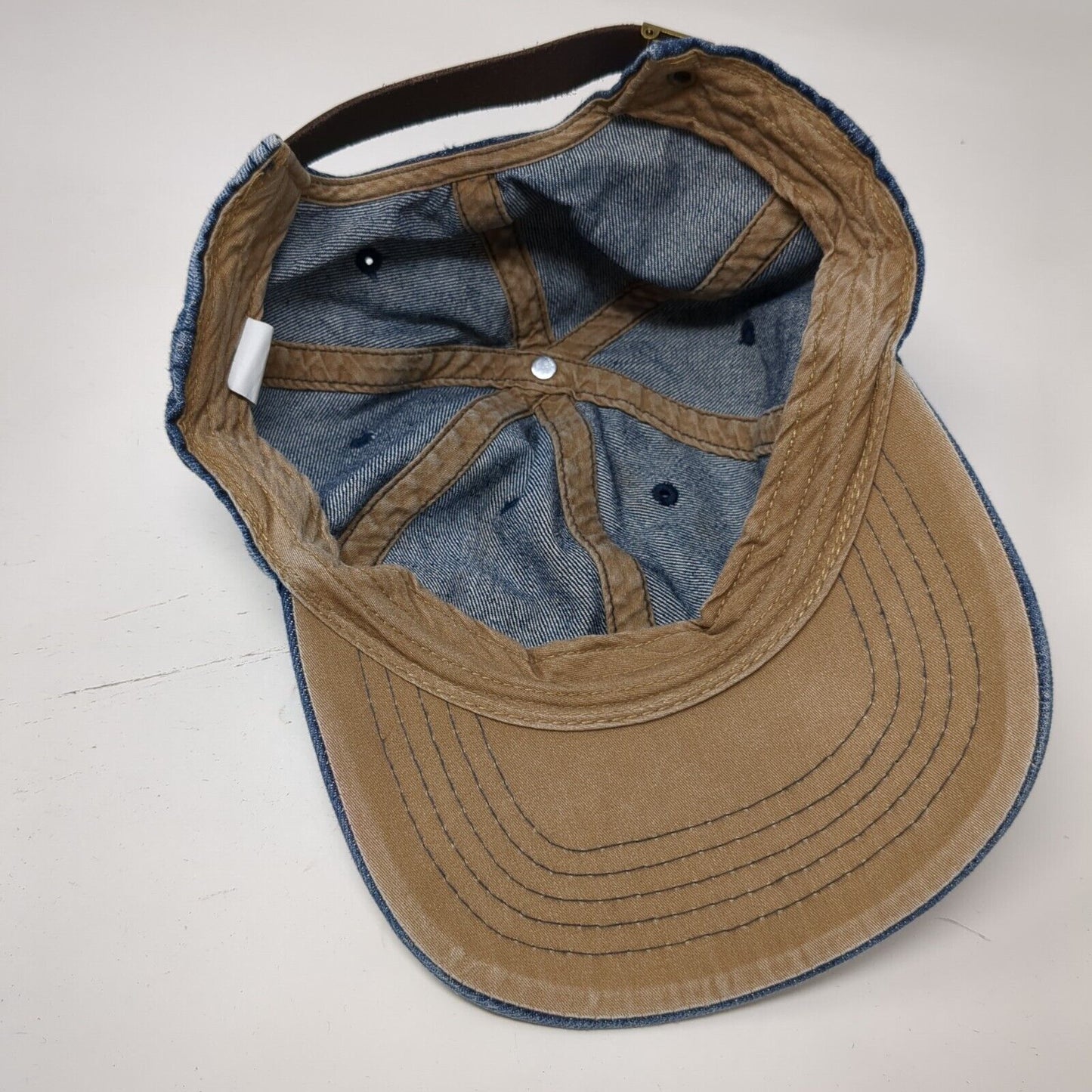 Unbranded Slideback Hat Blue One Size Leather Strap Denim Solid Blank