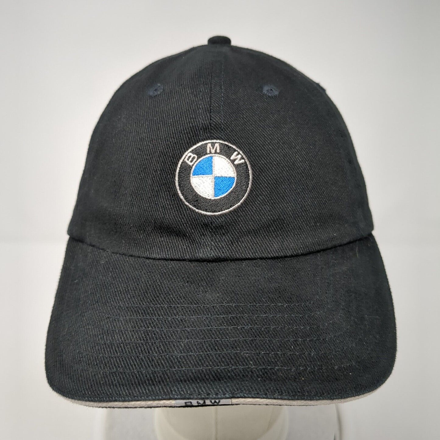 BMW Slideback Hat Black One Size Adjustable Embroidered Vented Holes 6 Panel