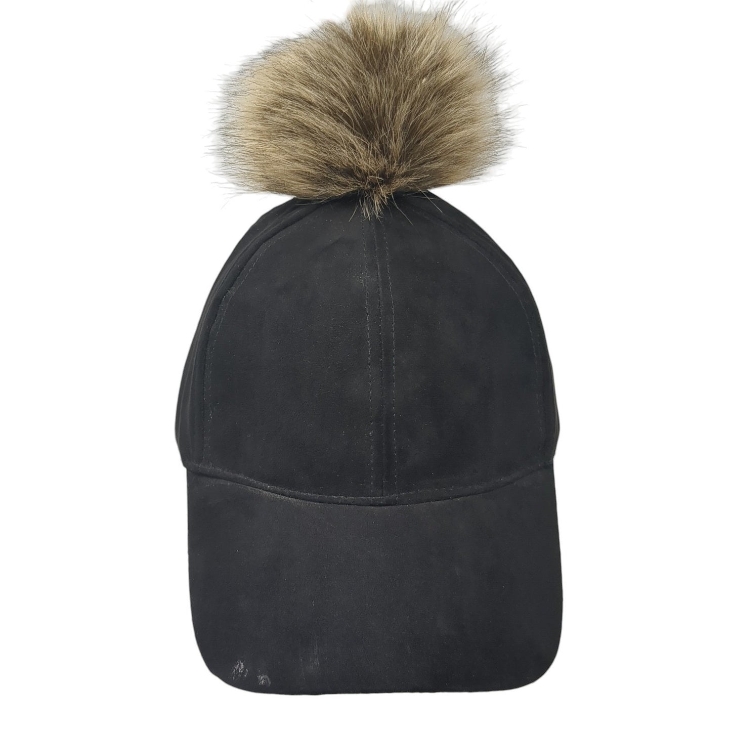 Unbranded Faux Fur Pom Pom Strapback Hat Black One Size Adjustable