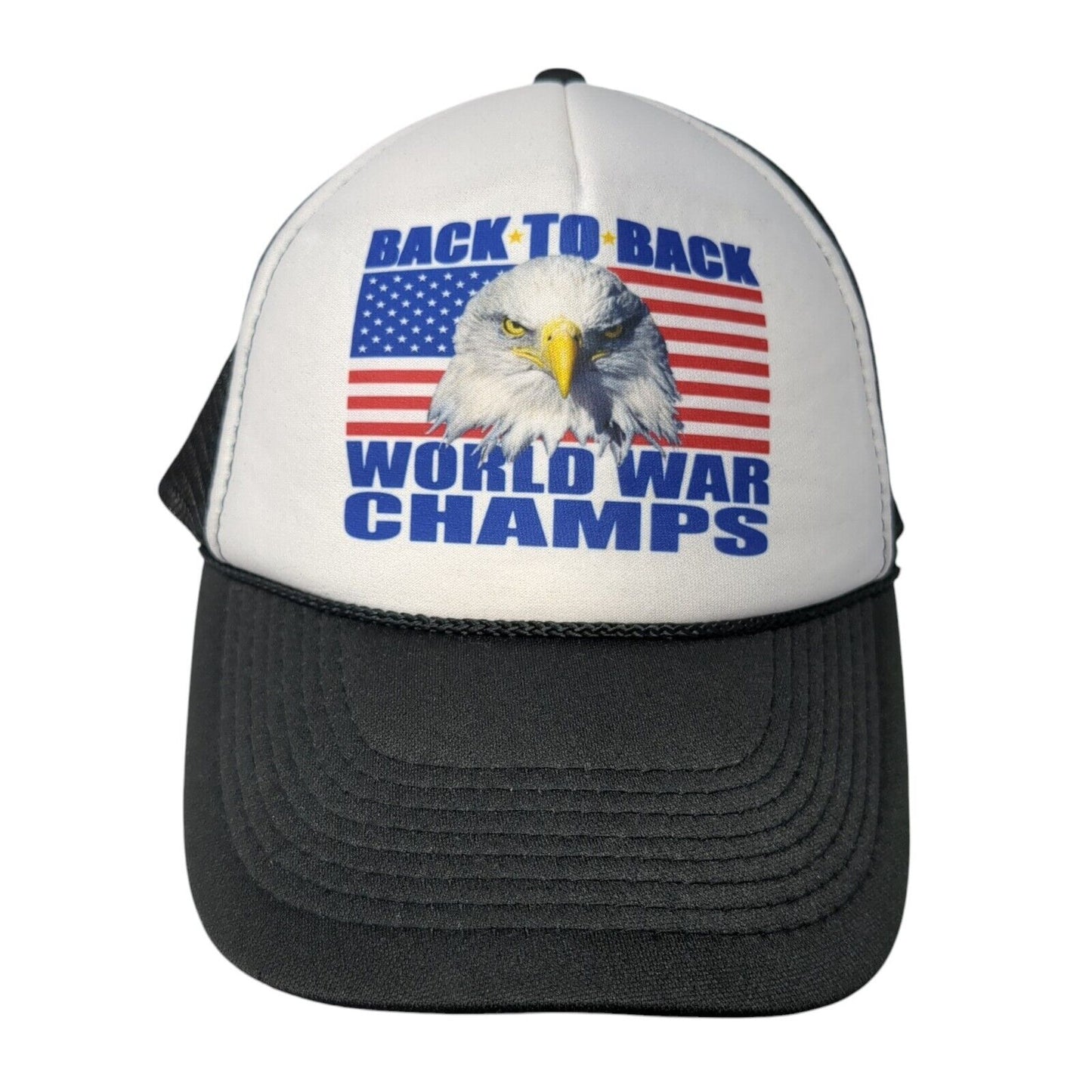 Back To Back World War Champs Snapback Trucker Hat Black OS Mesh Back Rope Otto