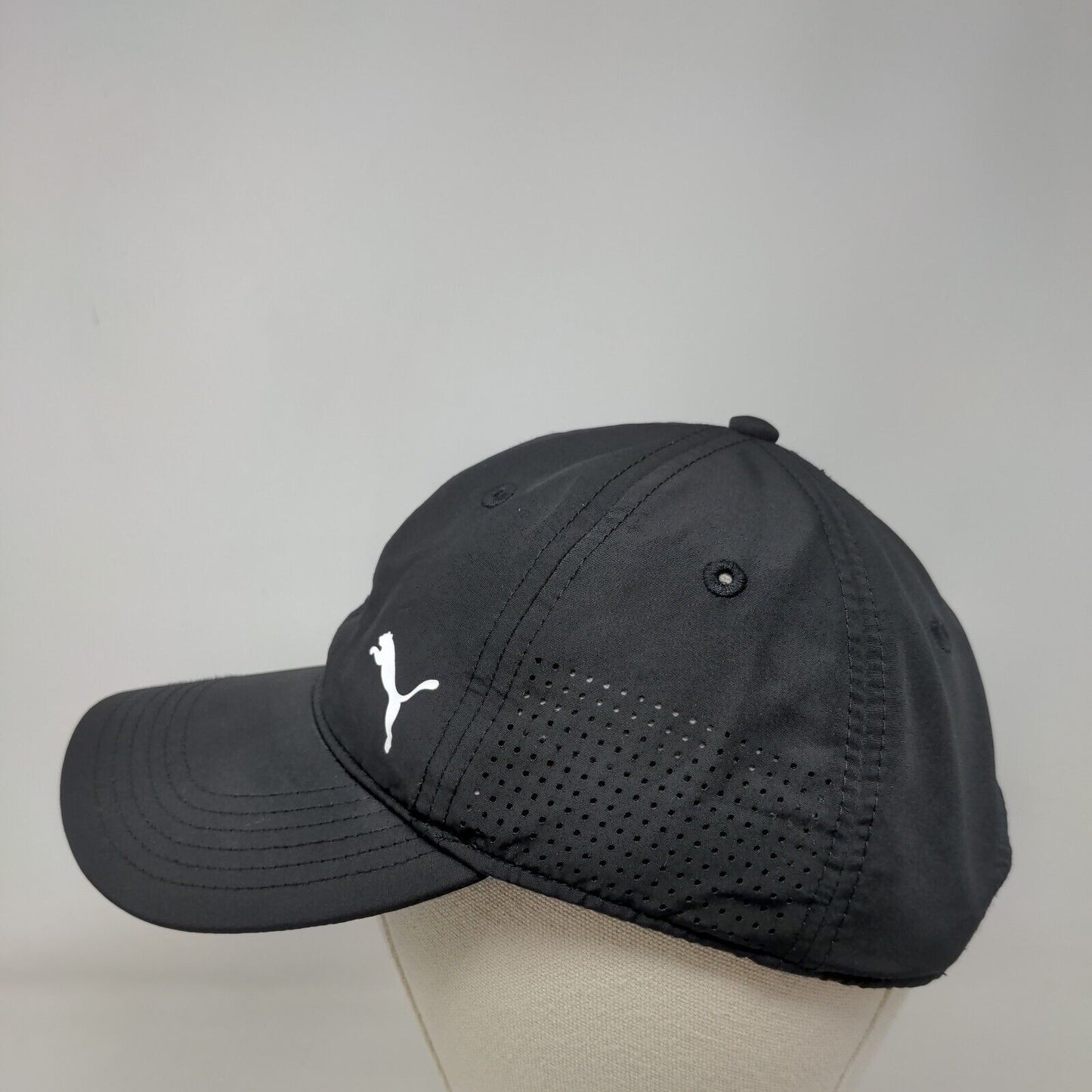 Puma Strapback Hat Black One Size Adjustable Solid 6 Panel Vent Holes