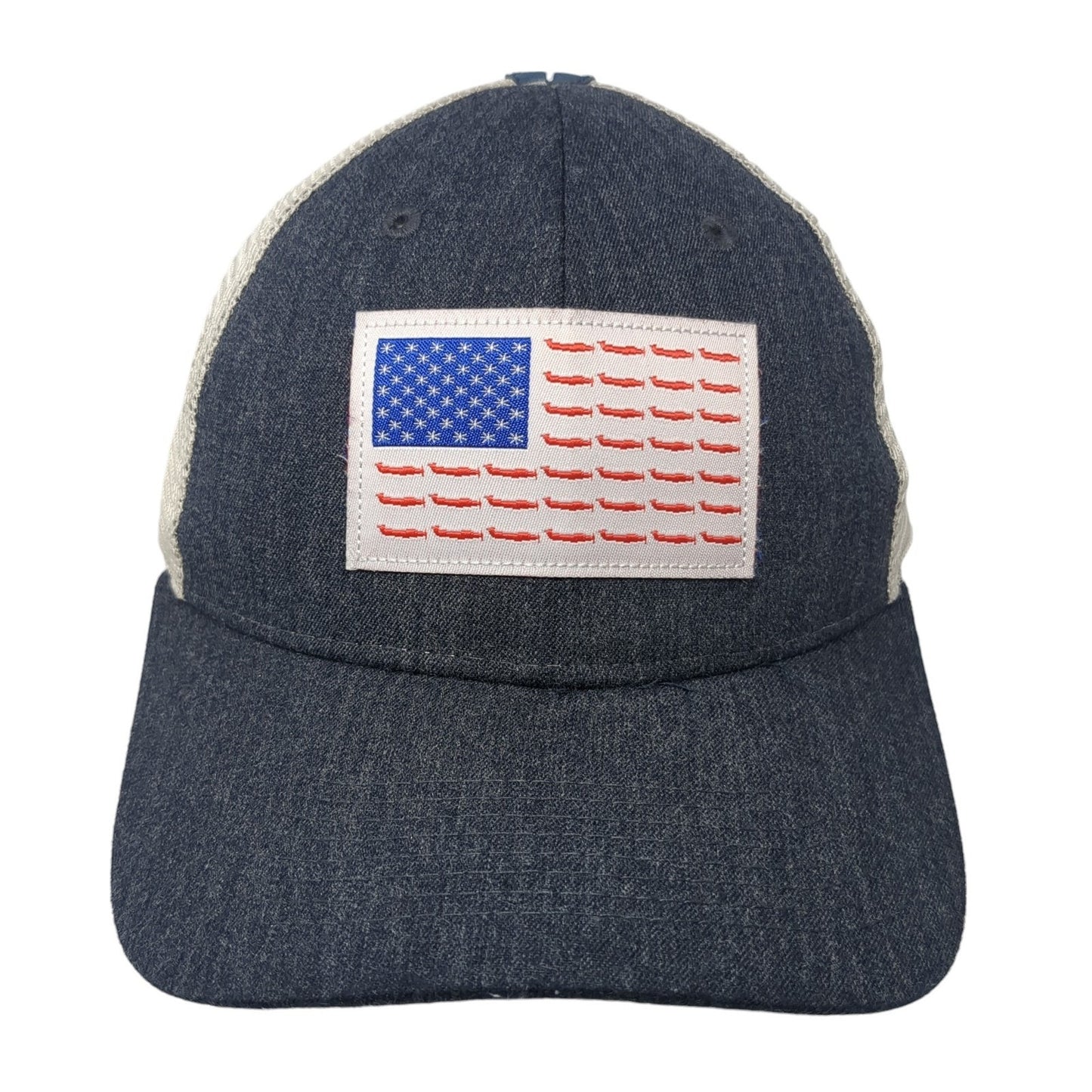 USA Flag Patch Strapback Trucker Hat Blue One Size Mesh Back Flyboy