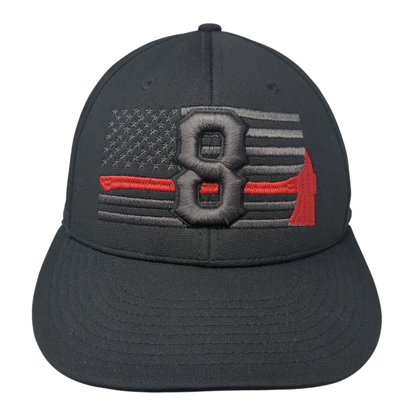 Firefighters American Flag #8 Fitted Baseball Cap Black M Patriotic Richardson