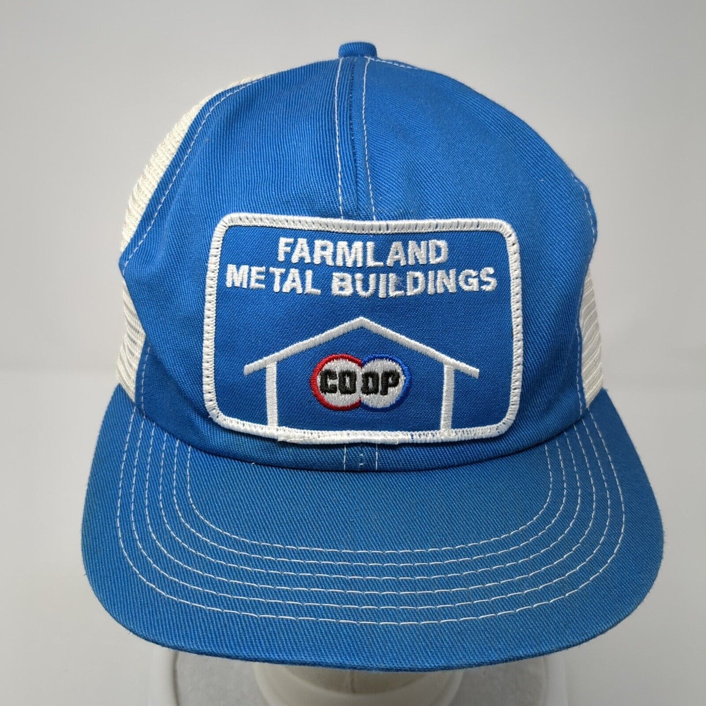 Farmland Metal Buildings Coop Snapback Trucker Hat Blue One Size 6 Panel
