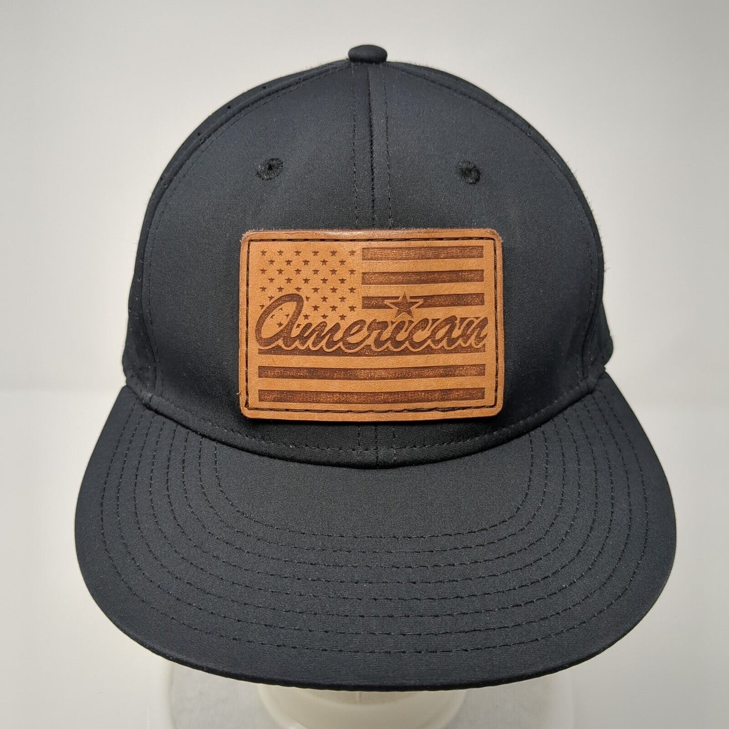 American Flag Snapback Hat Black OS Adjustable Leather Patch Patriotic The Game