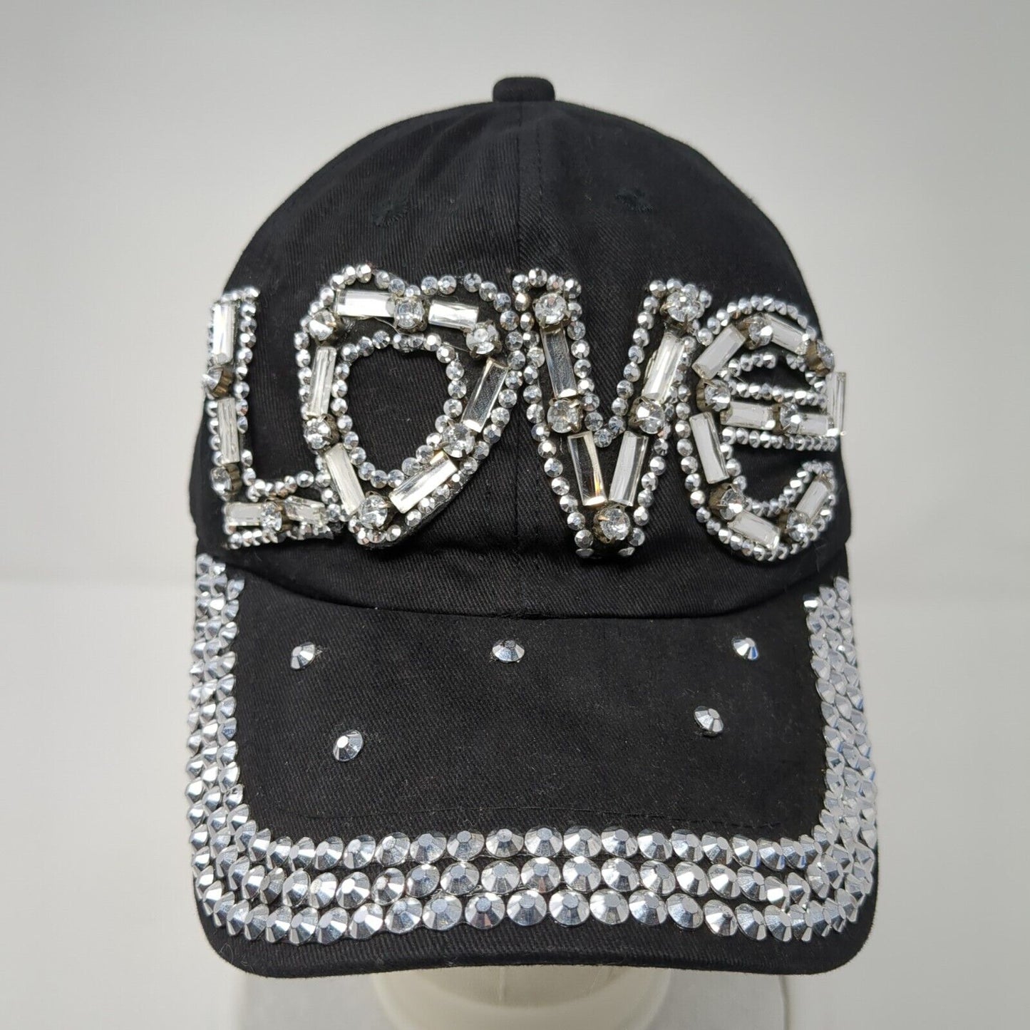 Love Slideback Hat Black One Size Adjustable Bling Embellished 6 Panel