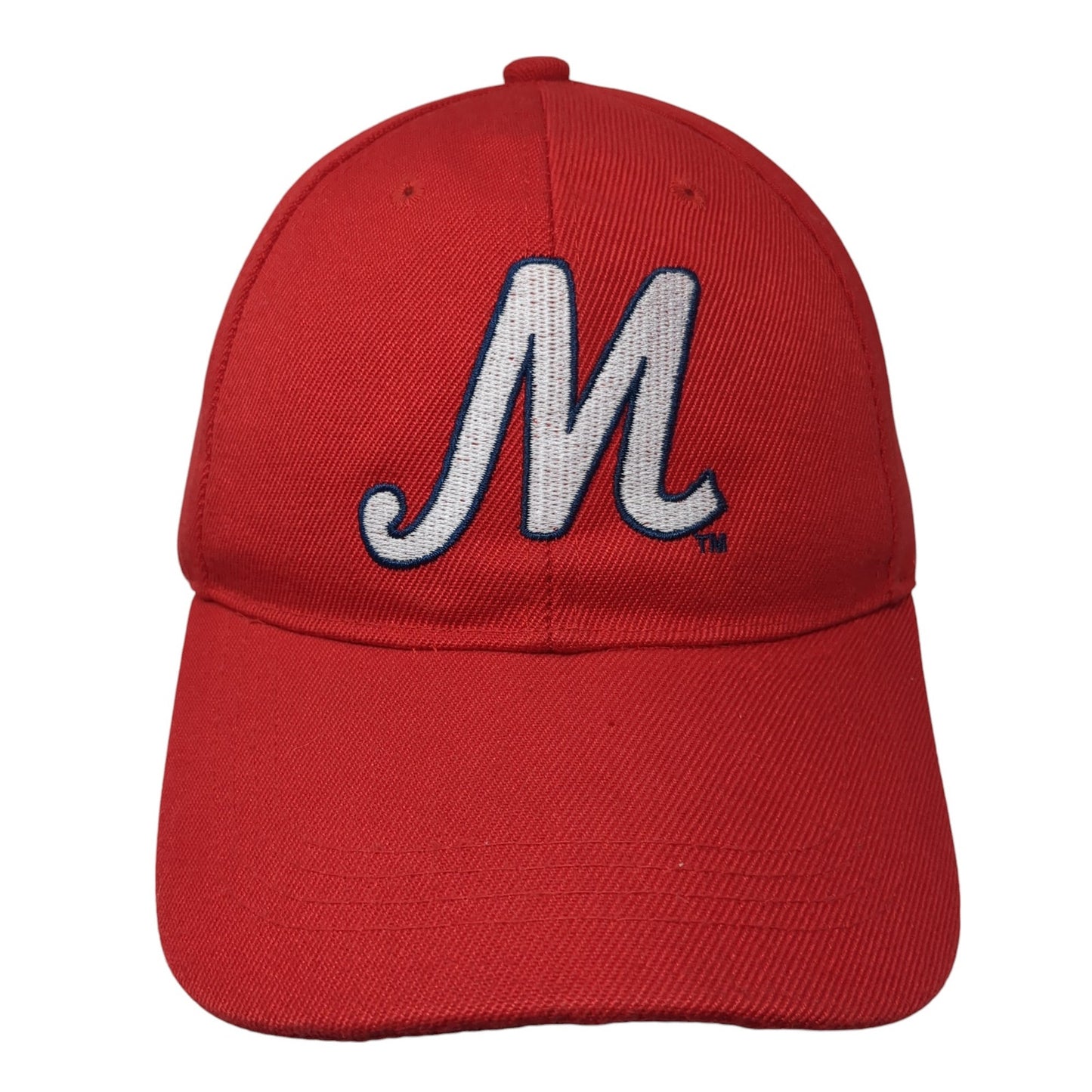 Letter M Strapback Hat Red One Size Adjustable Embroidered 6 Panel