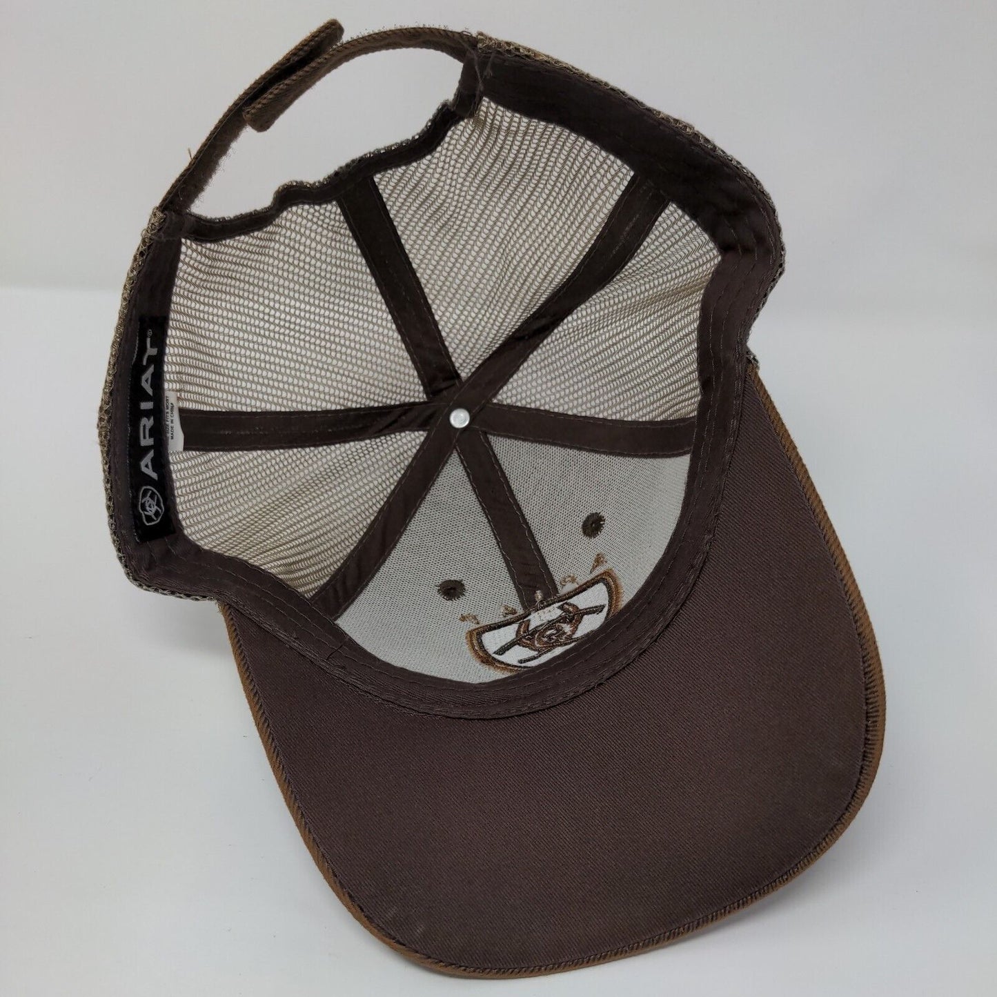Ariat Snapback Trucker Hat Brown OSFM Adjustable Embroidered Mesh Back 6 Panel