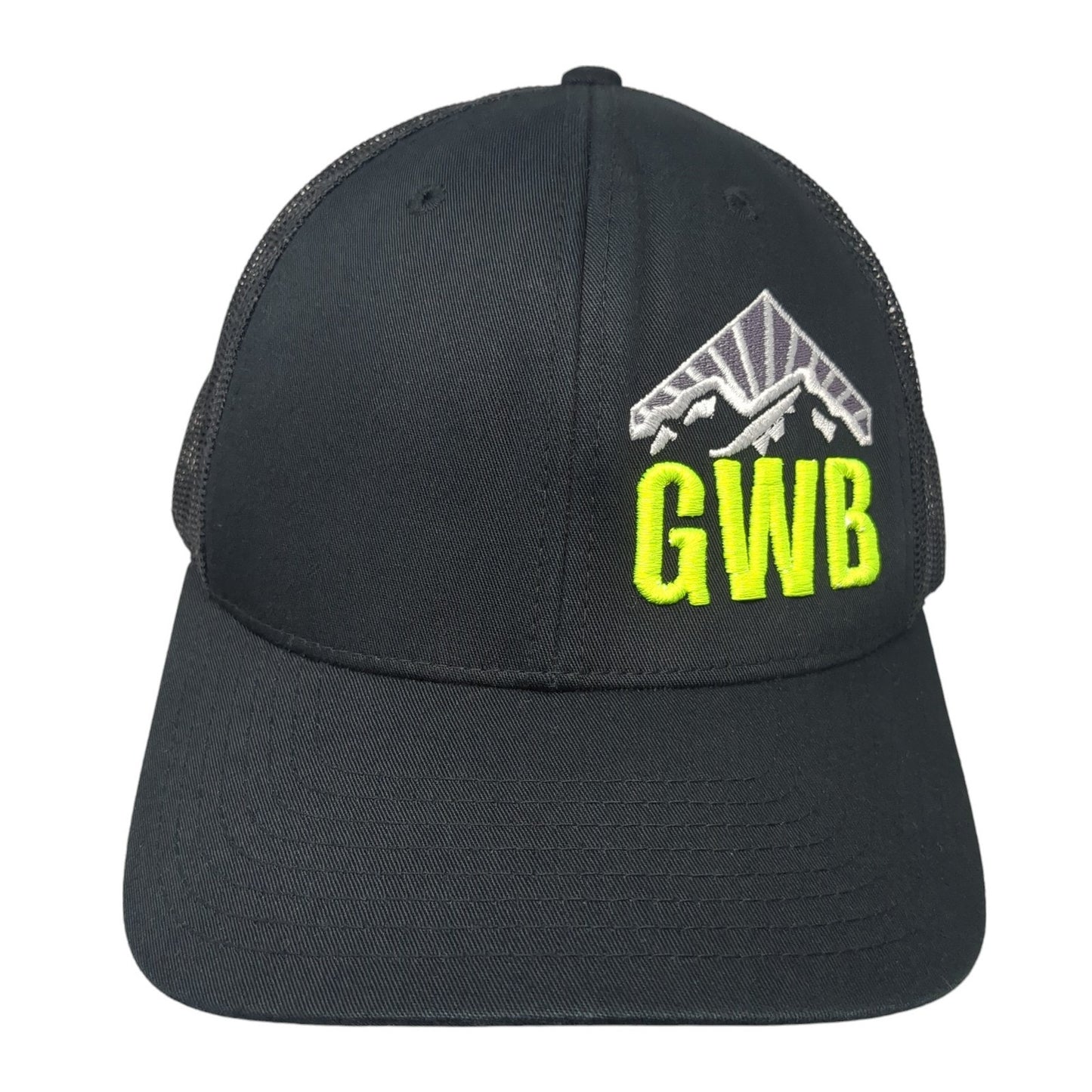 GWB Snapback Mesh Back Trucker Hat Black One Size Embroidered Logo