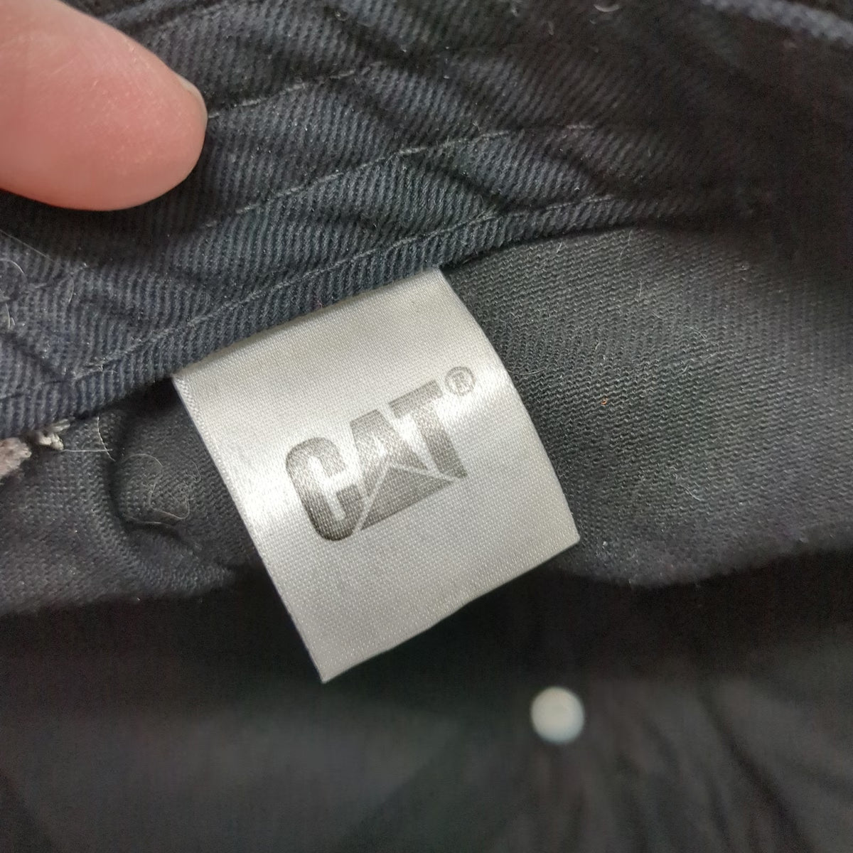 Caterpillar 5 Panel Black Gray Hat One Size Snapback Workwear Side Logo Cotton