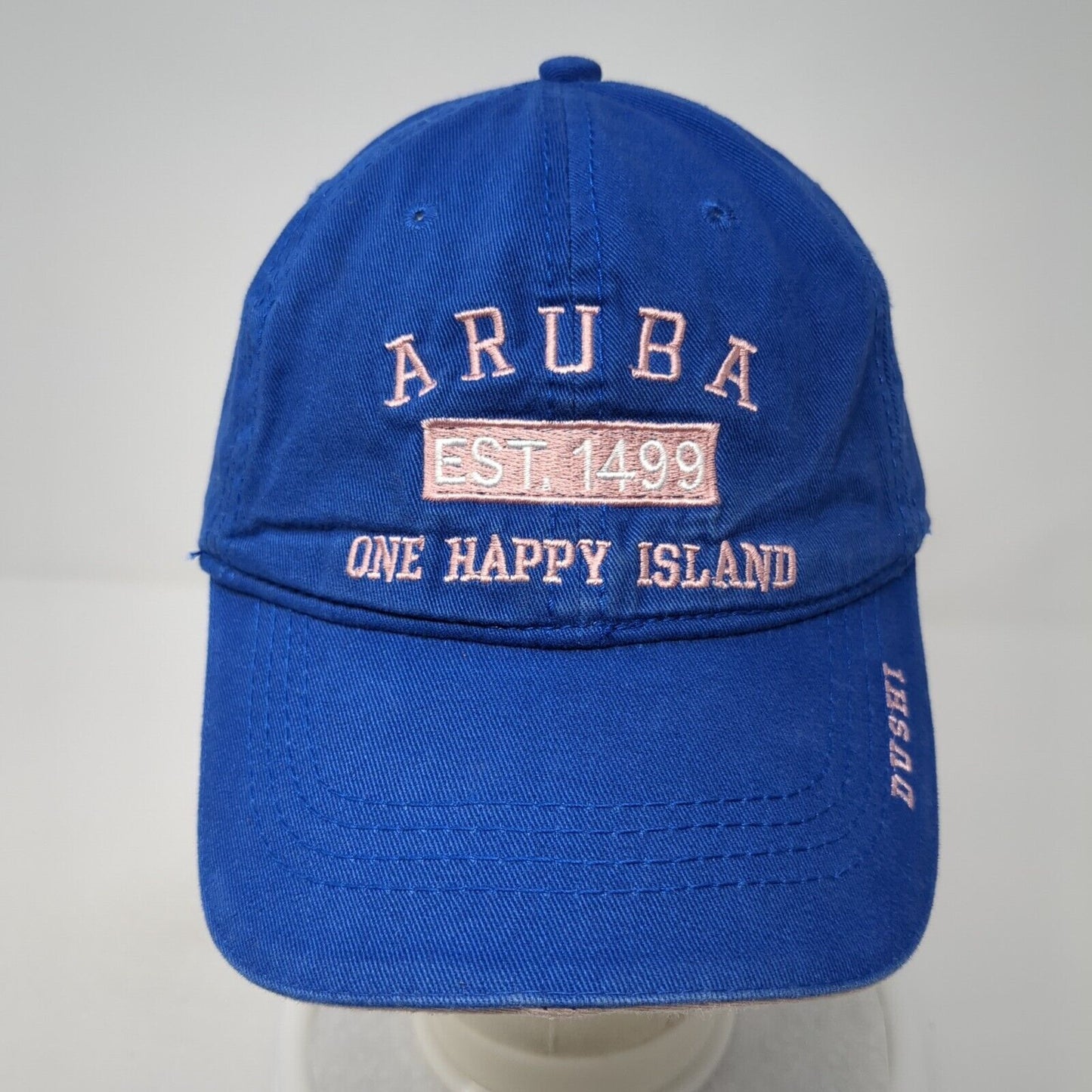 Aruba One Happy Island Est. 1499 Dushi Slideback Hat Blue OS Adjustable Cotton