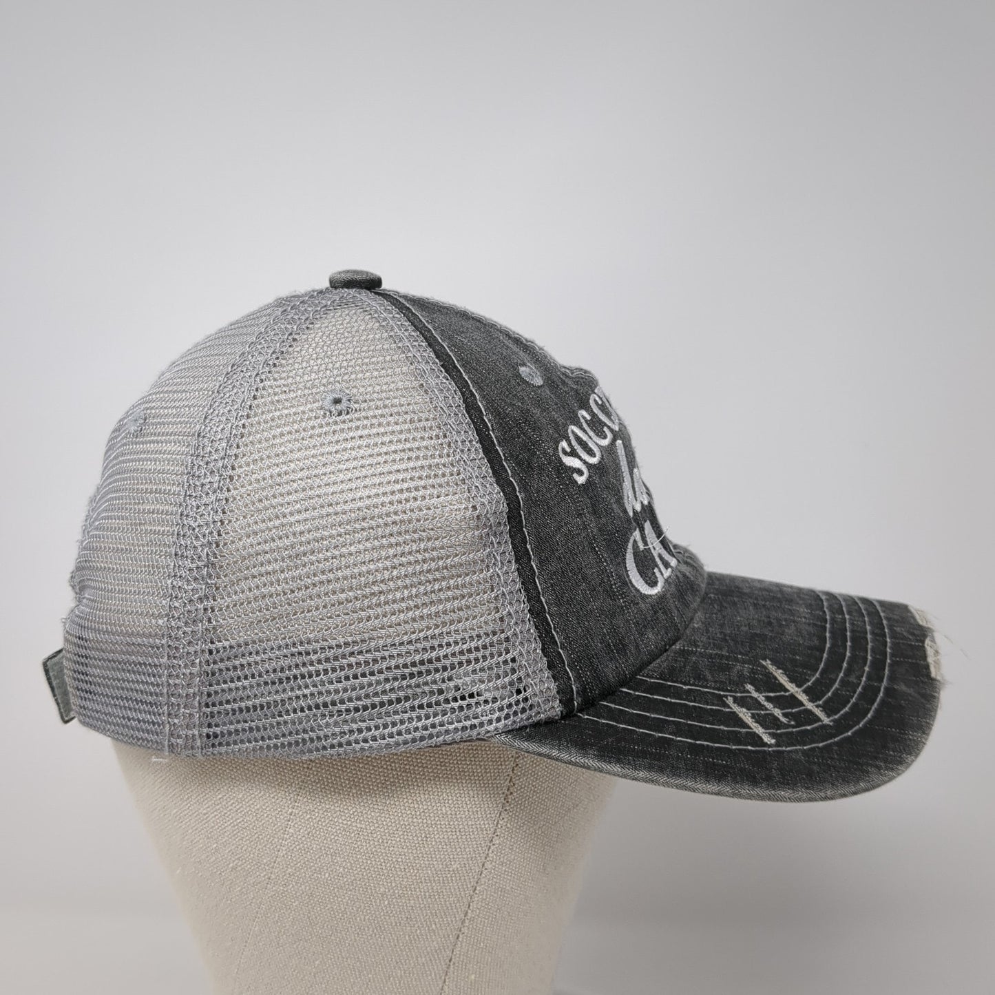 Soccer Hair Don't Care Strapback Trucker Hat Gray One Size Mesh Back