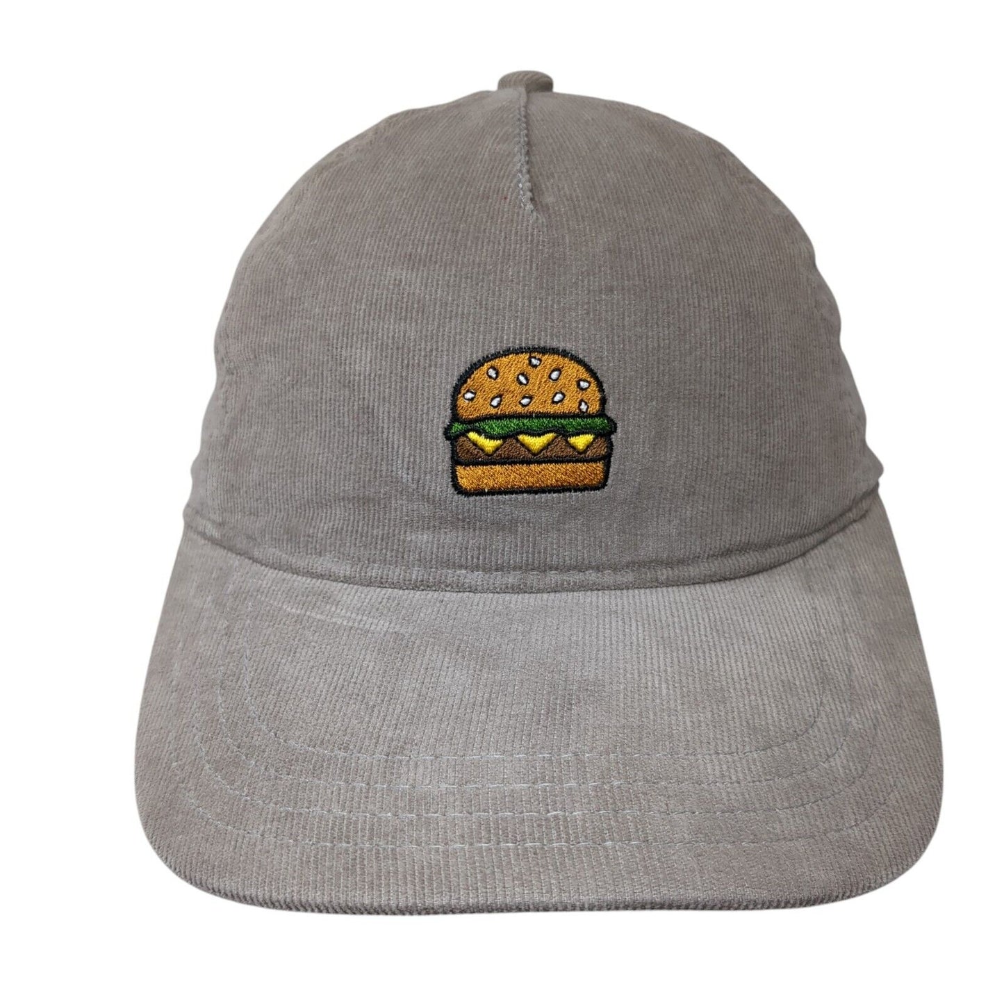 Hamburger Slideback Hat Gray One Size Adjustable Embroidered Corduroy