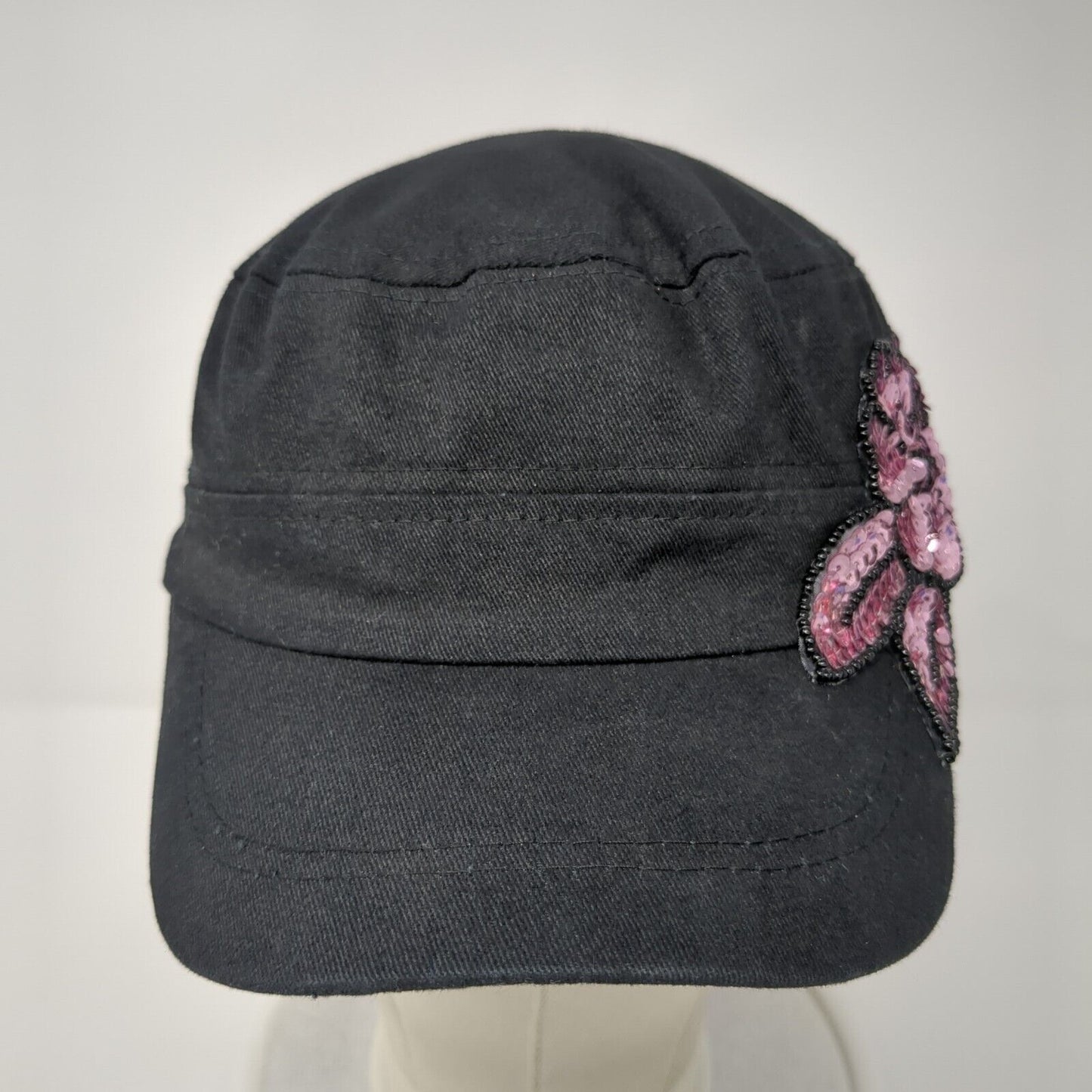 Parquet Slideback Cadet Army Hat Black One Size Sequin Beaded Flower