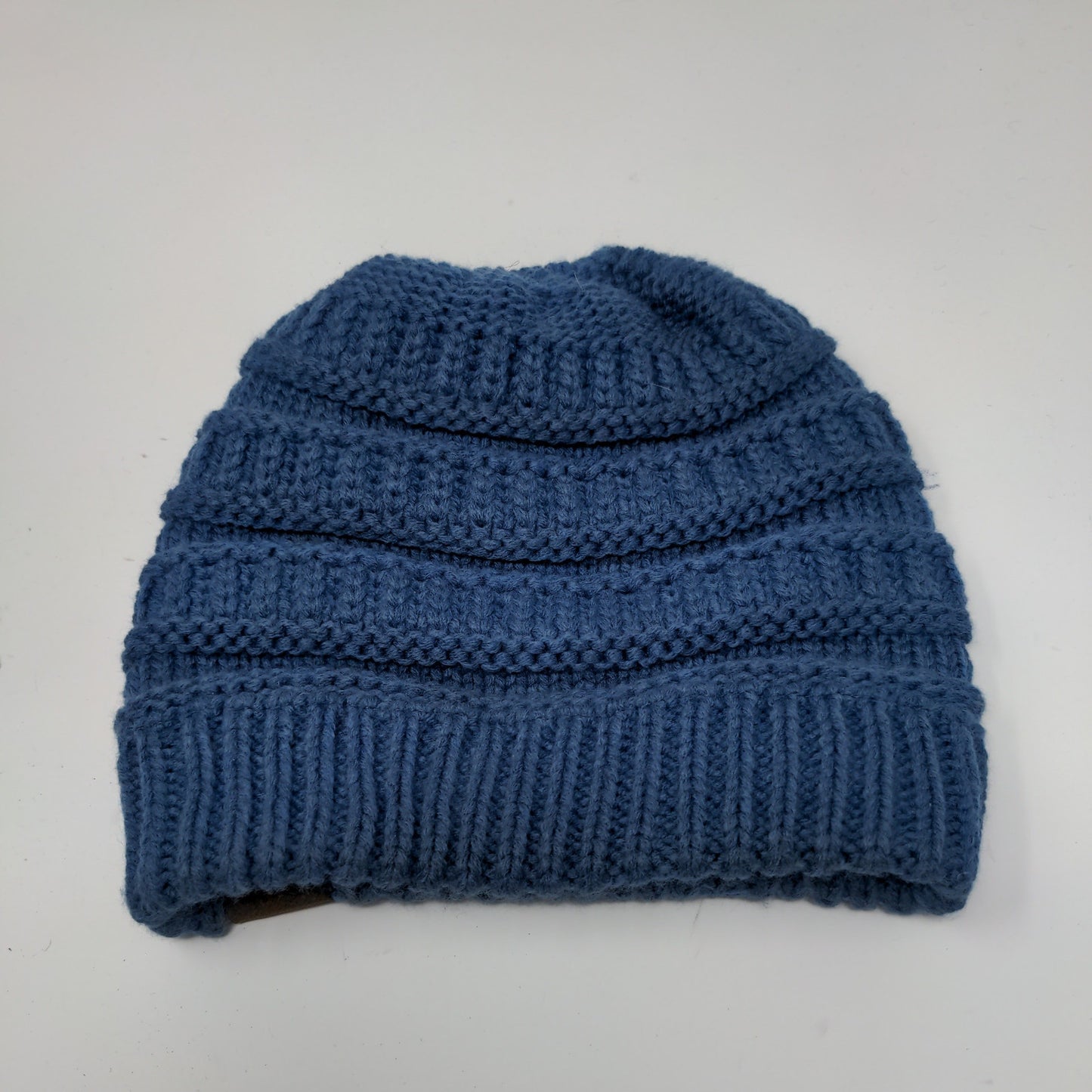 C.C. Exclusives Cable Knit Beanie Hat Blue Patch Logo 100% Acrylic