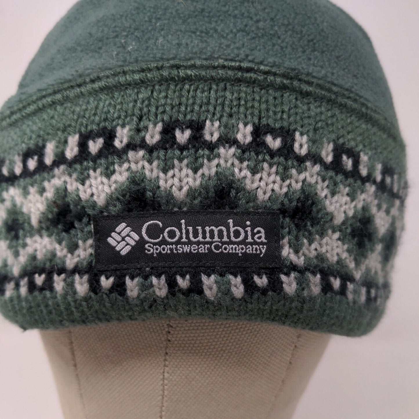 Columbia Boys Knit Beanie Hat Cap Green OSFA Fair Isle Polyester
