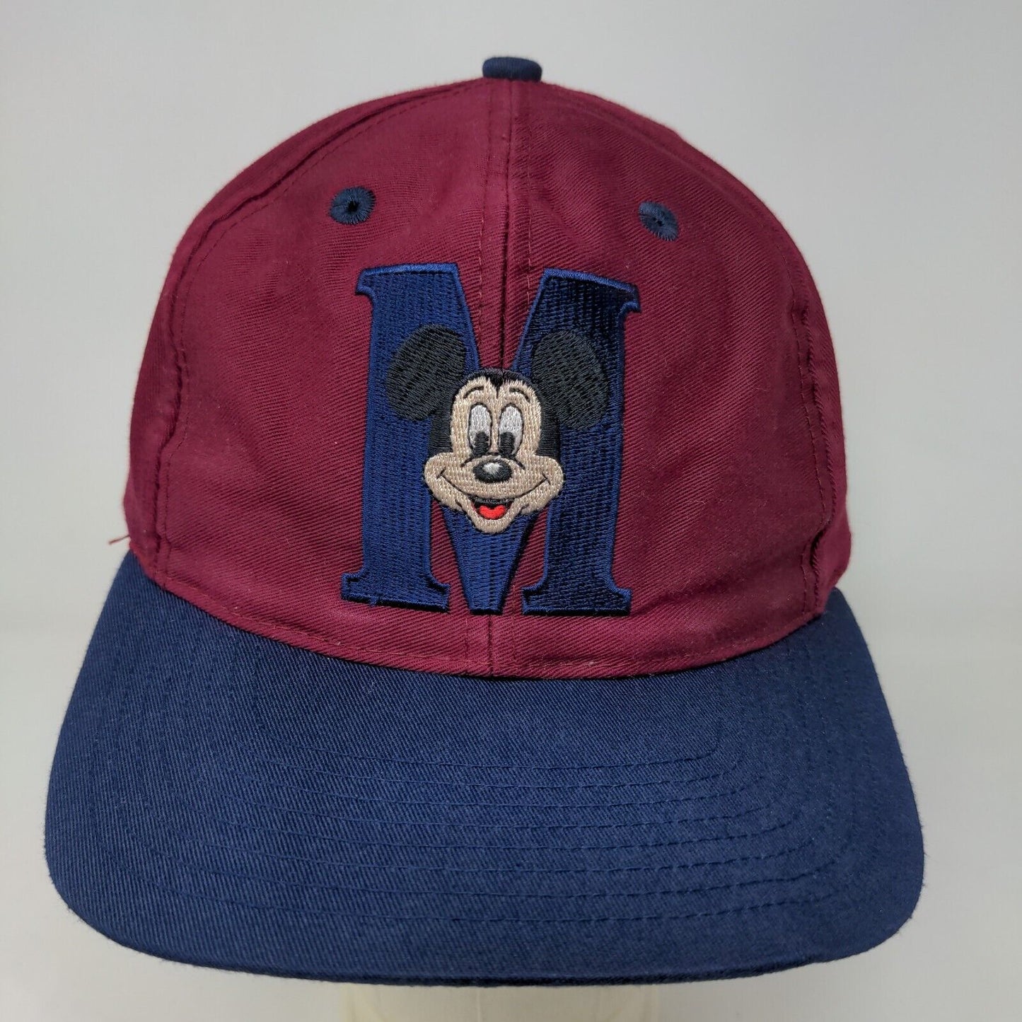 Disney Mickey Mouse Men's Snapback Hat Red Burgundy Embroidered Logo Vintage