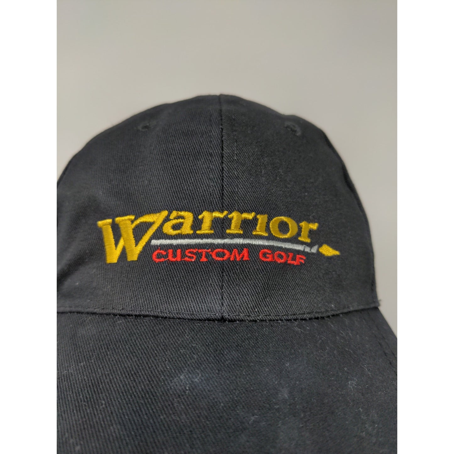 Warrior Custom Golf Slideback Hat Black Embroidered Logo Spell Out