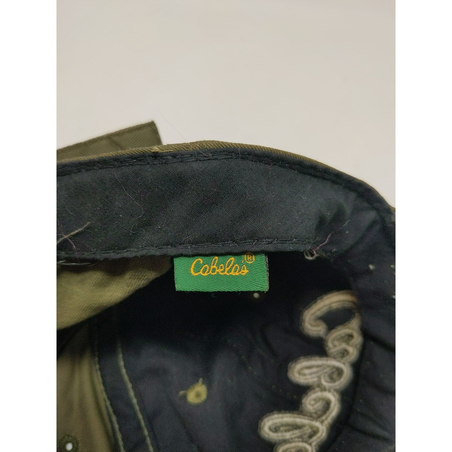 Cabelas Camo Slideback Hat OSFM Thick Embroidered Logo Cap Green Brown