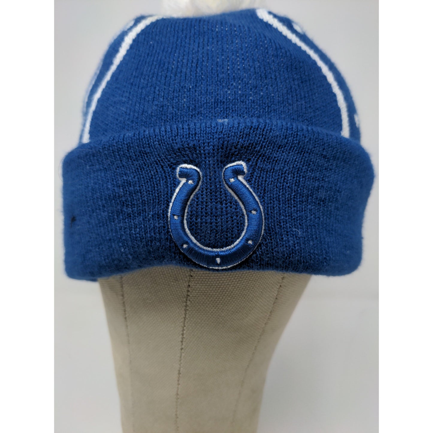 New Era NFL Indianapolis Colts Football Beanie Hat Embroidered Logo Pom Pom Blue