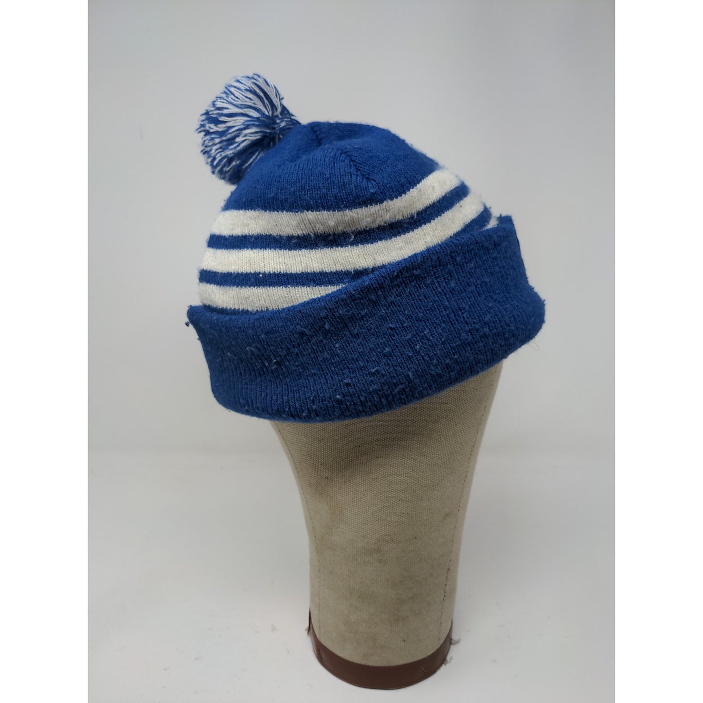 NFL Football Indianapolis Colts Beanie Hat Blue White Striped Pom Pom Patch Logo